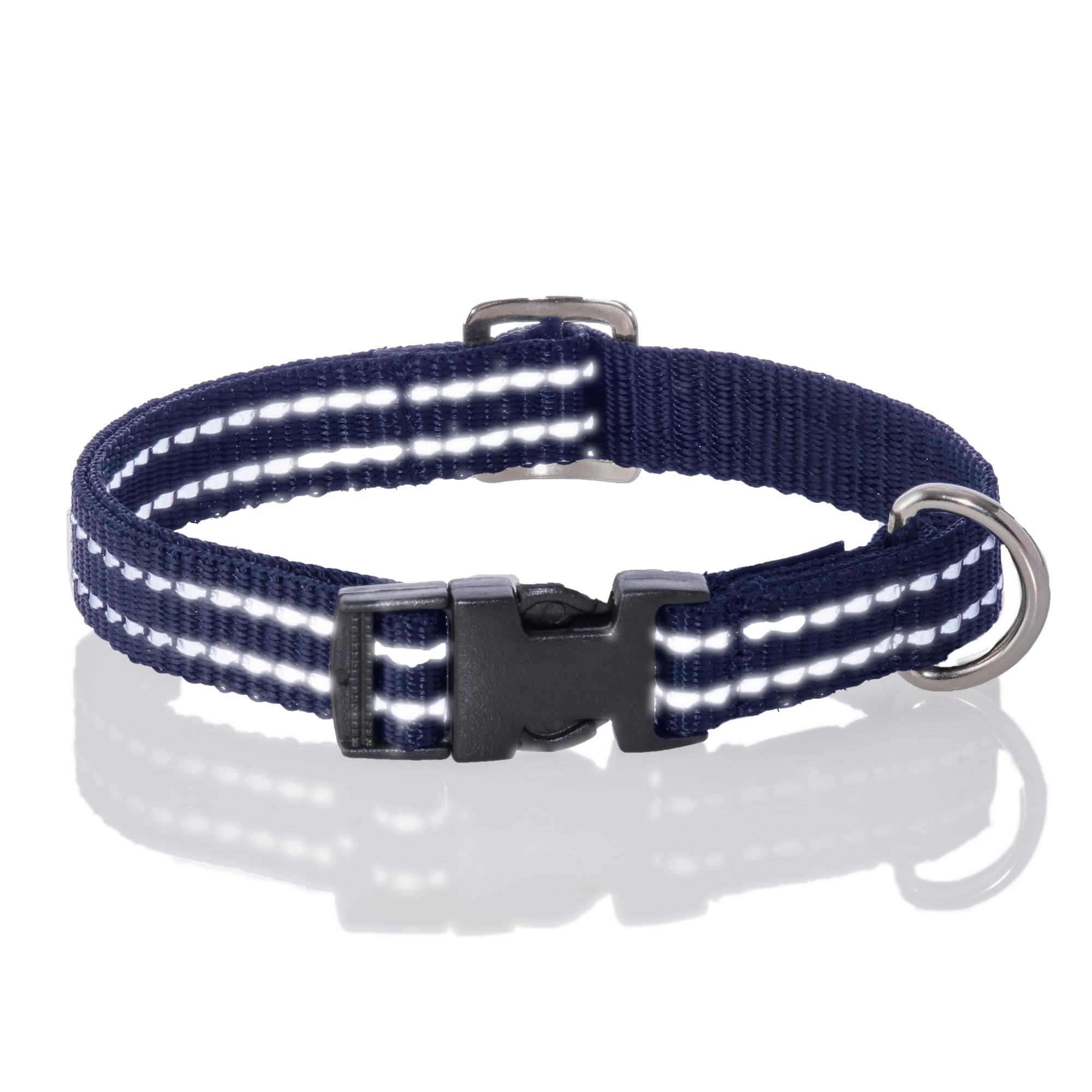 Pet Passion Adjustable Reflective Dog Pet Collar For Small, Medium And Large Dogs, Navy, X-Small