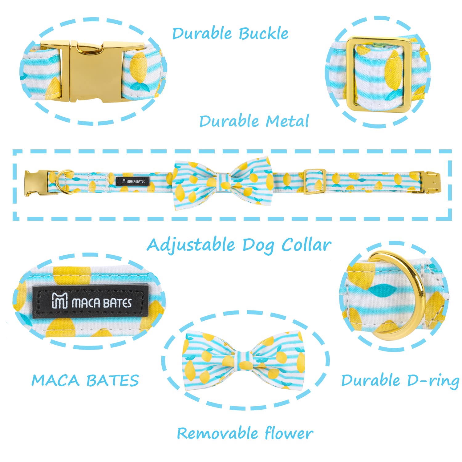 Maca Bates Summer Lemon Dog Collar With Bow Bowtie For Dogs Adjustable Breakaway Bows Tie Collars Accessories Birthday Gift For