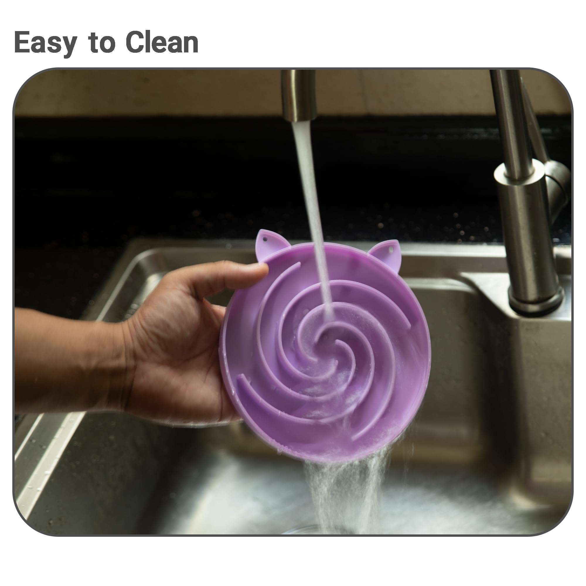 Bifeaw Slow Feeder Cat Bowl, Silicone Easy-Clean Design, Purple and Pink, Model MW-F