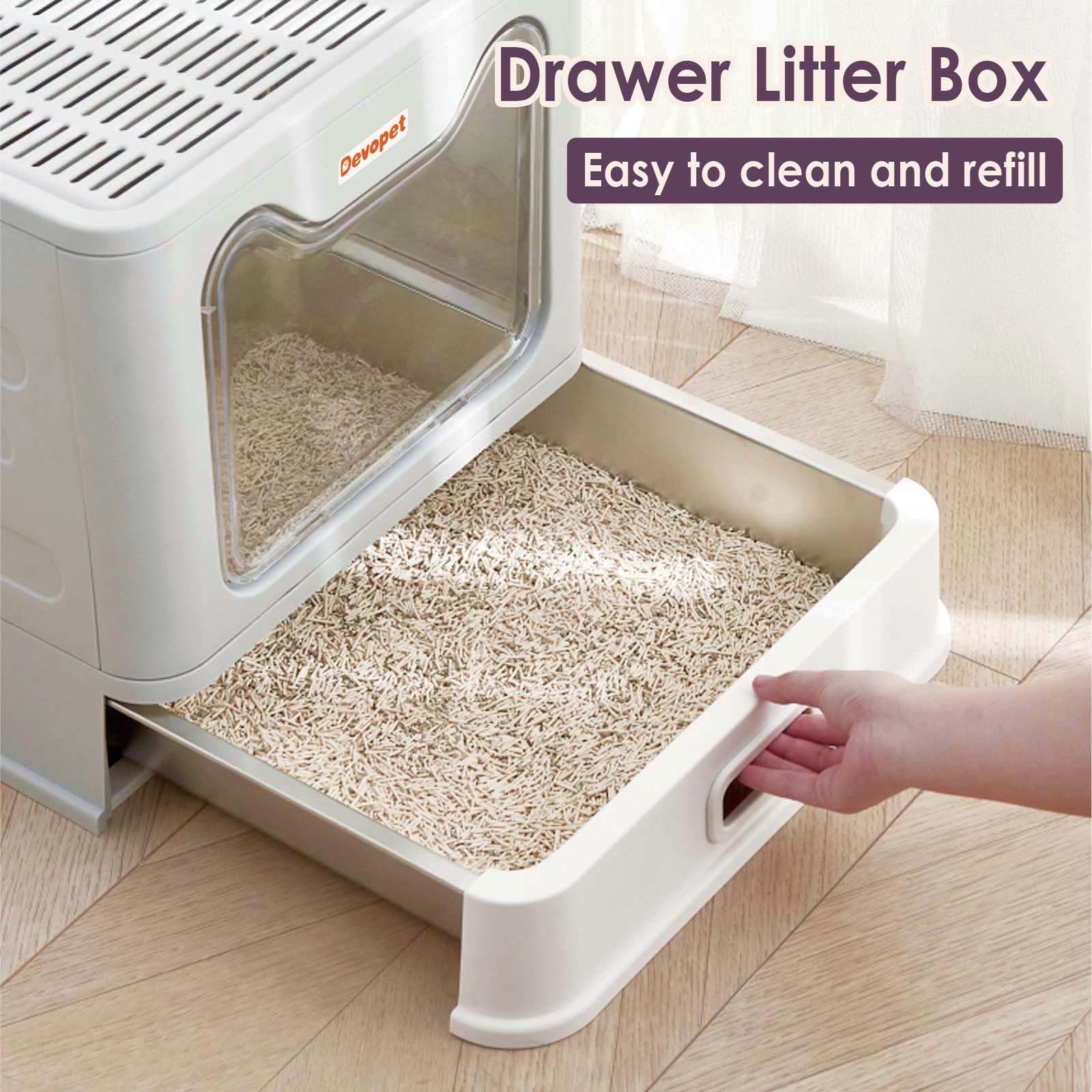 Devopet Stainless Steel Cat Litter Box with Lid, Enclosed Cat Litter Boxes, Covered Top Entry Litter Box, Foldable Large Metal B