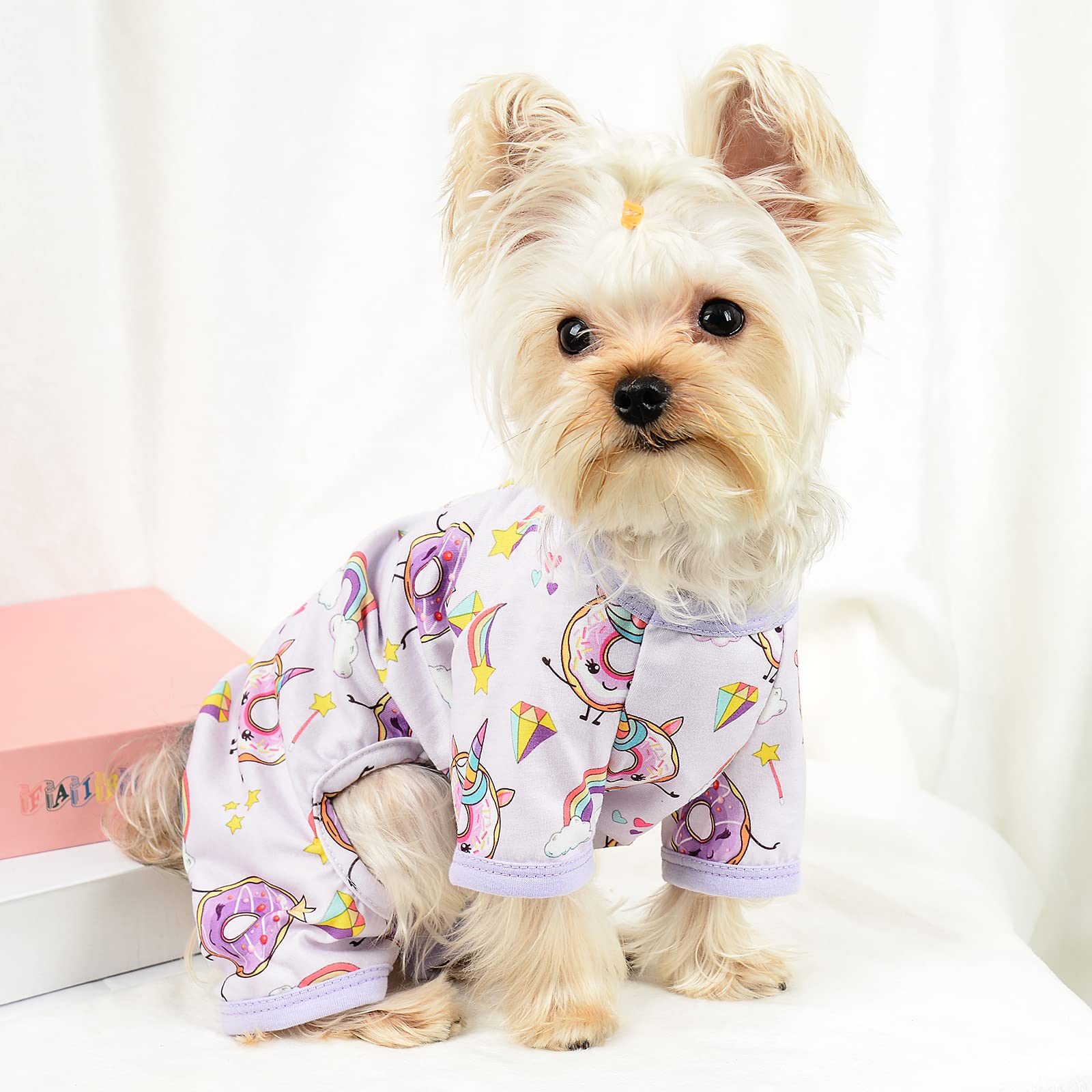 Dog Pajamas For Small Dogs, Chihuahua Pajamas, Puppy Clothes, Extra Small Puppy Pjs, Soft Pet Onesies,Dog Shirts Chihuahua Yorkie Teacup Cat Clothing (Doughnut, Large)