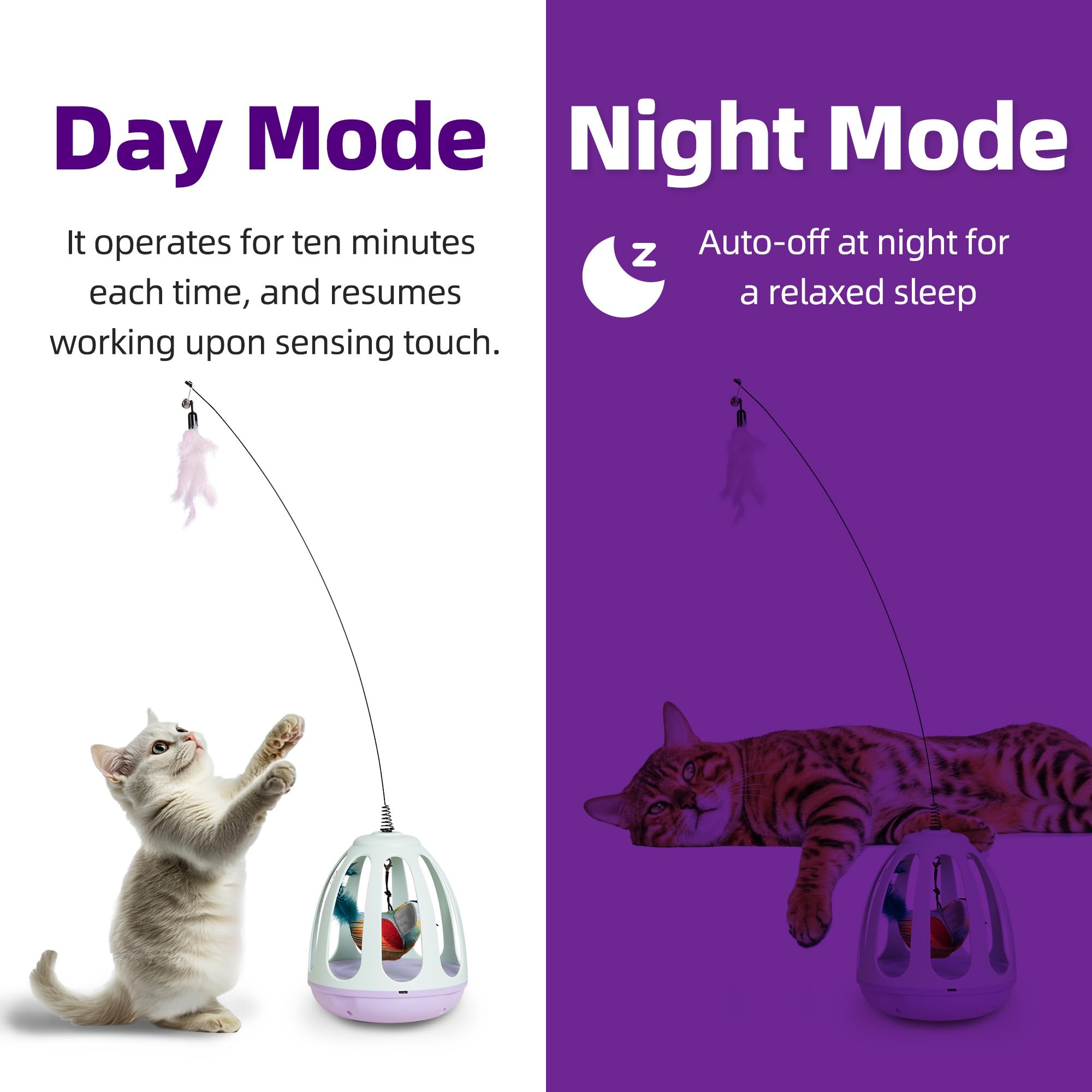 Interactive Automatic Cat Wand Toy - Kitten Feather Toys For Bored Indoor Adult Cats With Simulated Chirping Bird In Cage,Upgrad