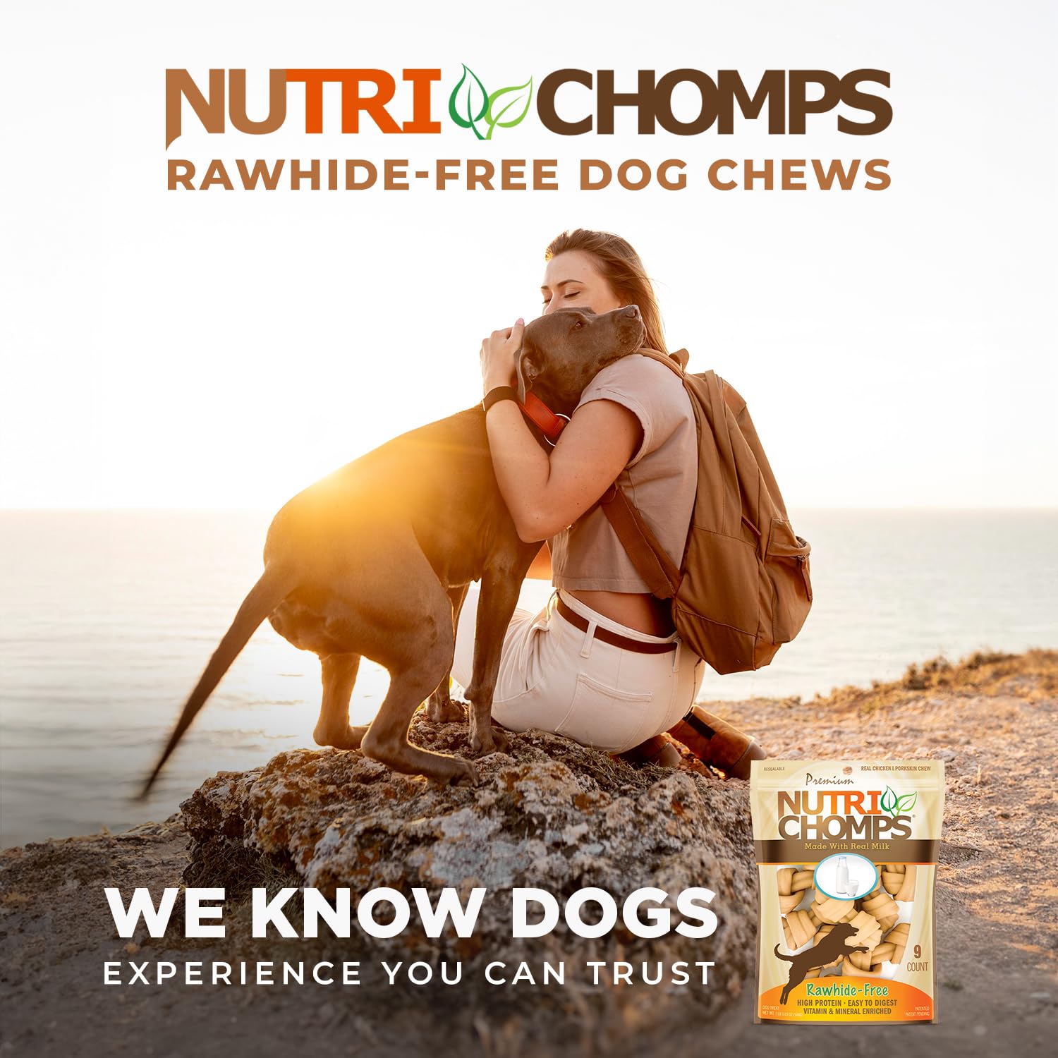 NutriChomps Dog Chews, 4-inch Knots, Easy to Digest, Rawhide-Free Dog Treats, 9 Count Real Milk flavor