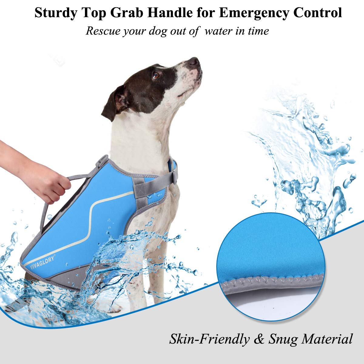 Vivaglory Neoprene Dog Life Jacket Dog Life Vest For Boating Hunting & Swimming, Lightweight With Leash Ring, M, Blue