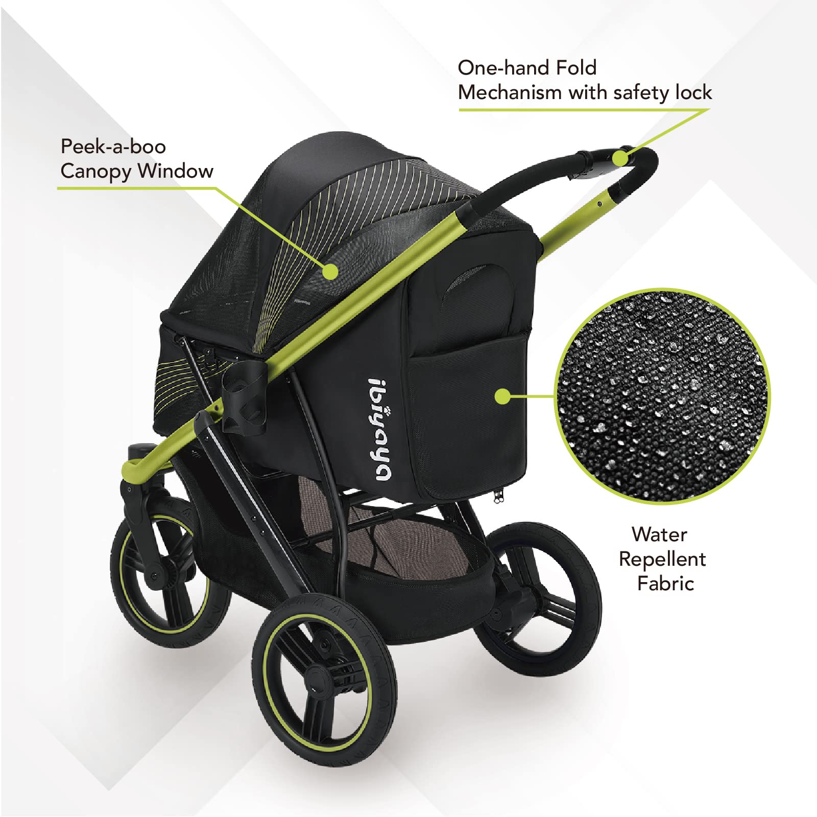 Ibiyaya The Beast Pet Jogging Stroller For All Terrains, 3-Wheel Dog Carrier With Double Breaks, Zipperless Large Stroller For R