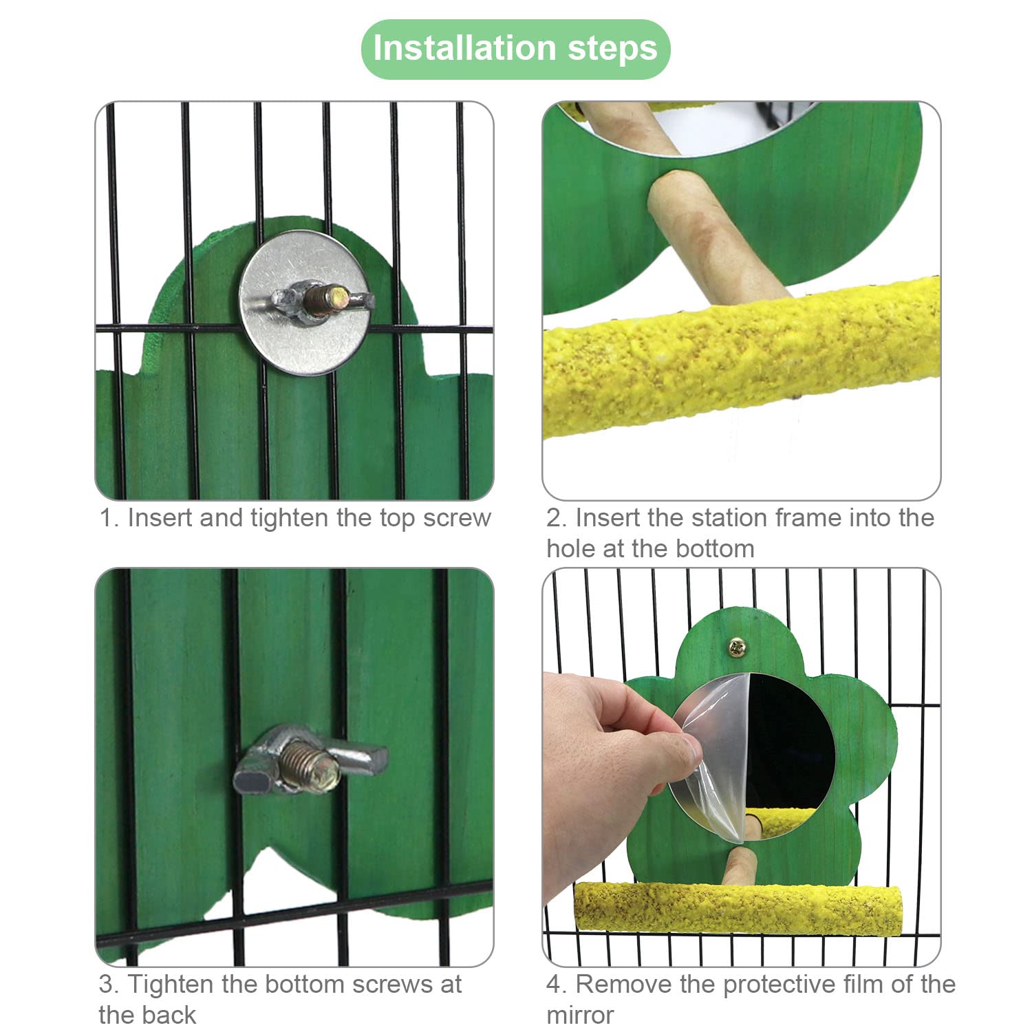 Bird Parrot Mirror With Perch Natural Wood Swing Colorful Sand Grind Paw Trim Beak For Small Parrot Parakeet Cockatiel Lovebird