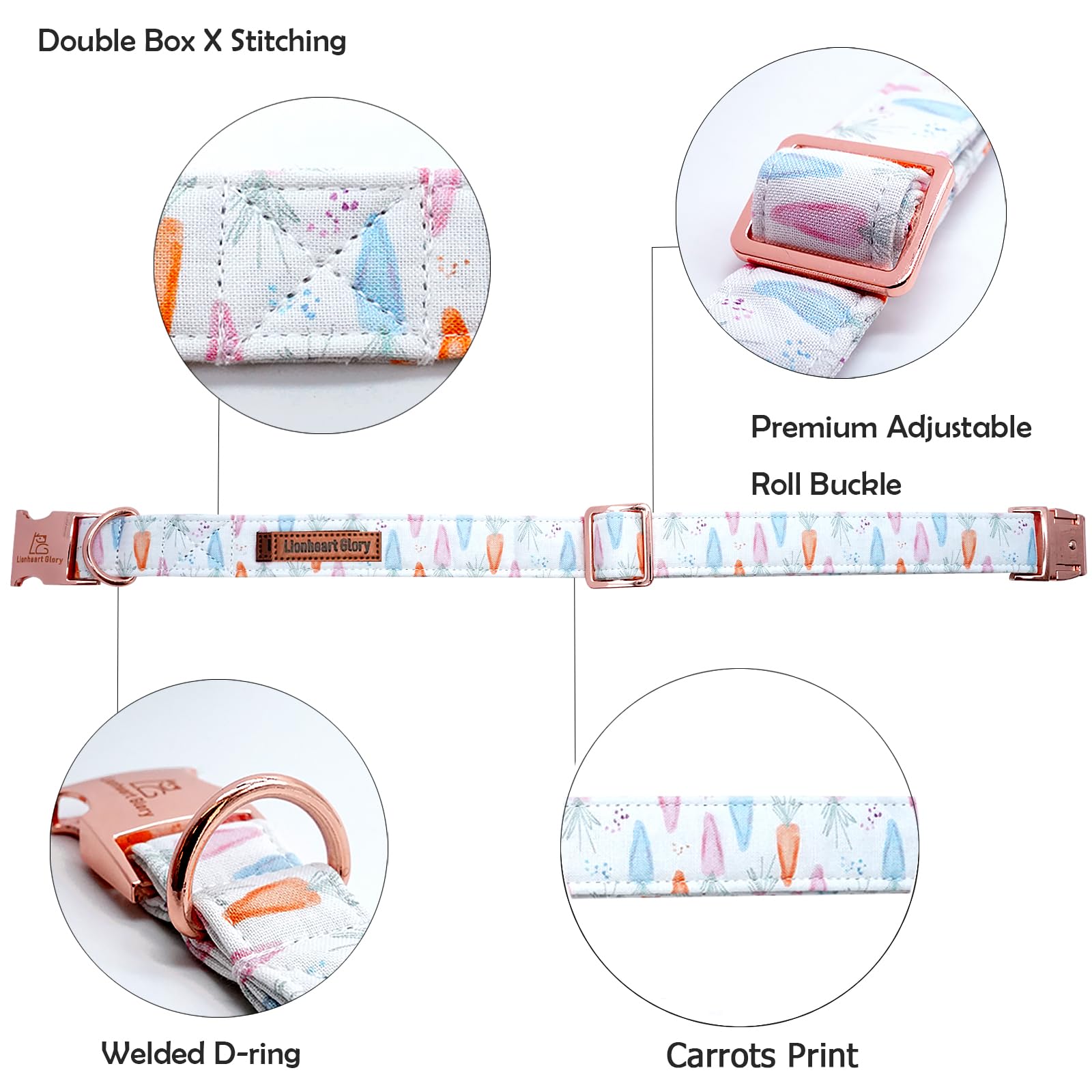Lionheart Glory Easter Collar Carrot Print Dog Collar For X-Small Cute Dog Collars Spring Female Or Male Pet Gift Adjustable Hea