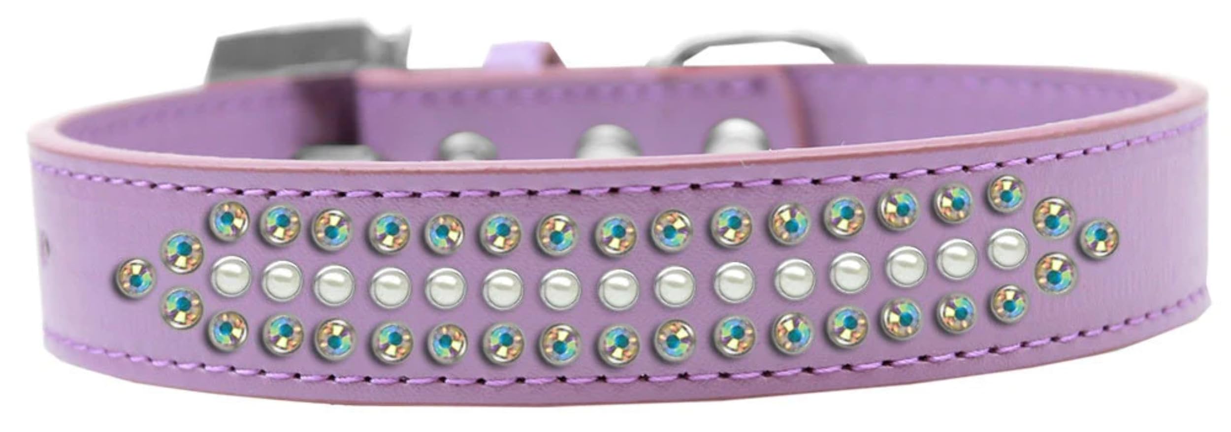 Dog, Puppy and Pet Fashion Collar, Ritz Pearl & Aurora Borealis Crystals Rimsets Light Pink 20