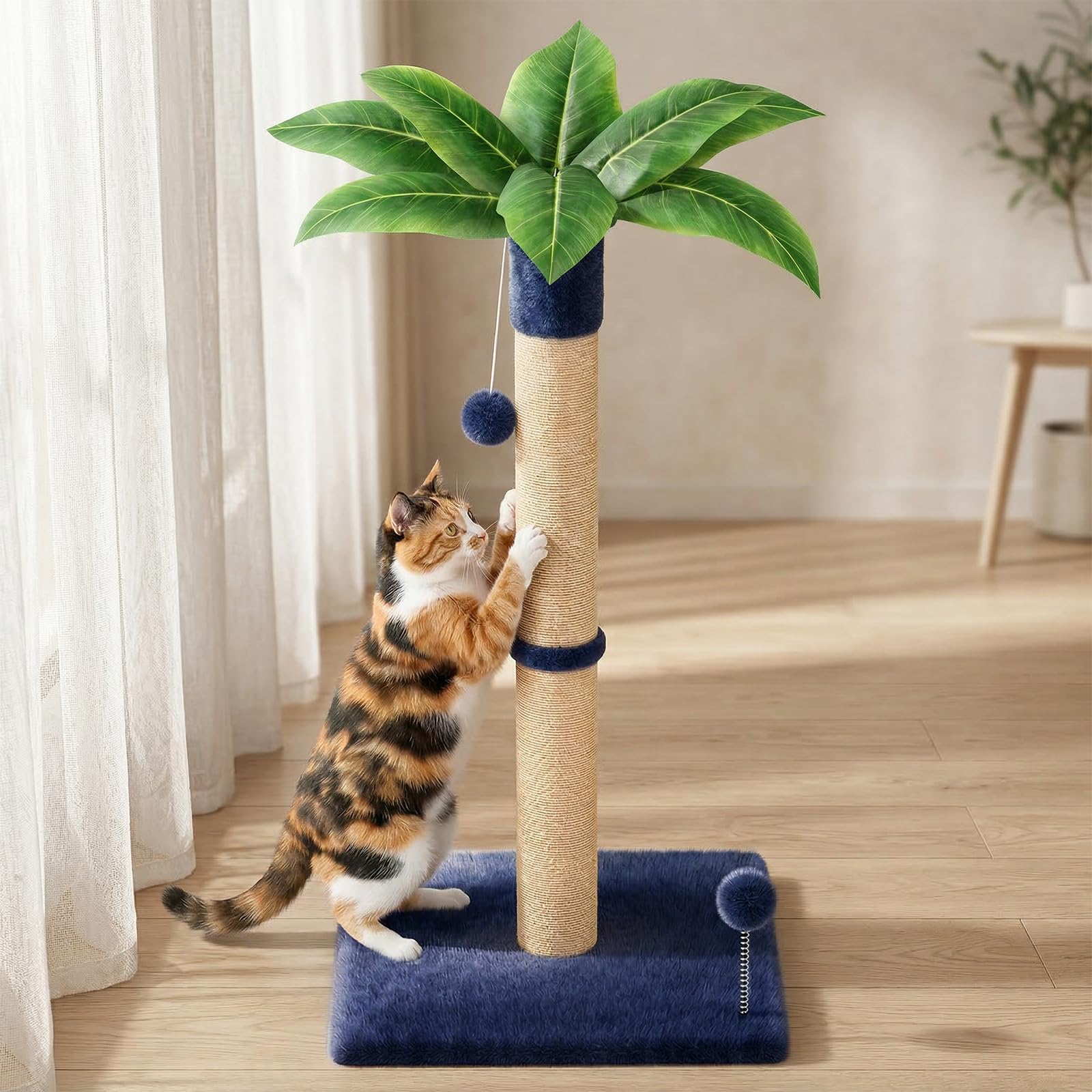 XiaZ Cat Scratching Post 34'' Tall, Cat Scratchers Tree Tower for Indoor Kitty with Extra Wide 15.8 Stable Base and 2 Toy Balls,