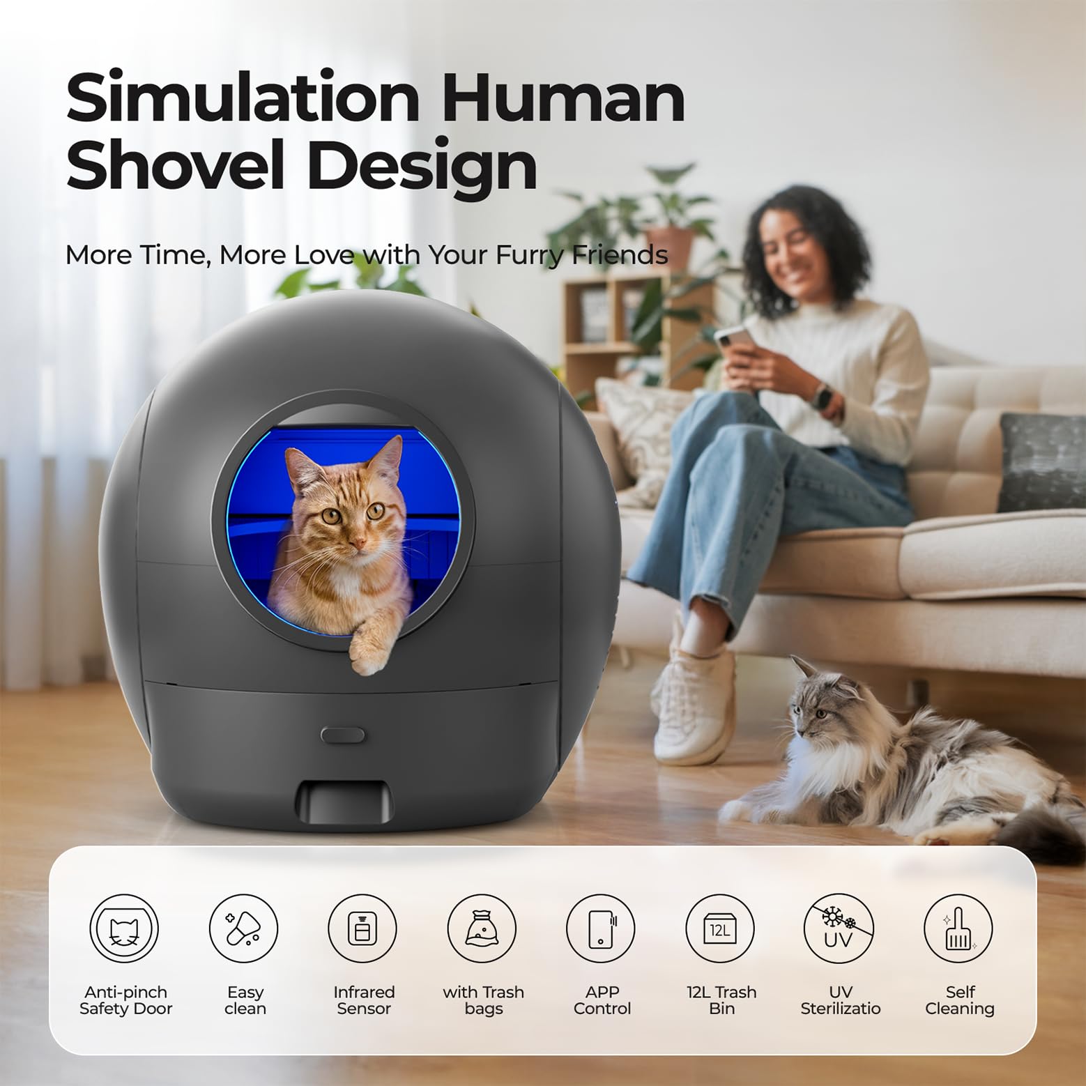Cawypety S2 Self-Cleaning Cat Litter Box, Extra Large Automatic Cat Litter Box with APP Control, Safe Alert, Smart Health Monito