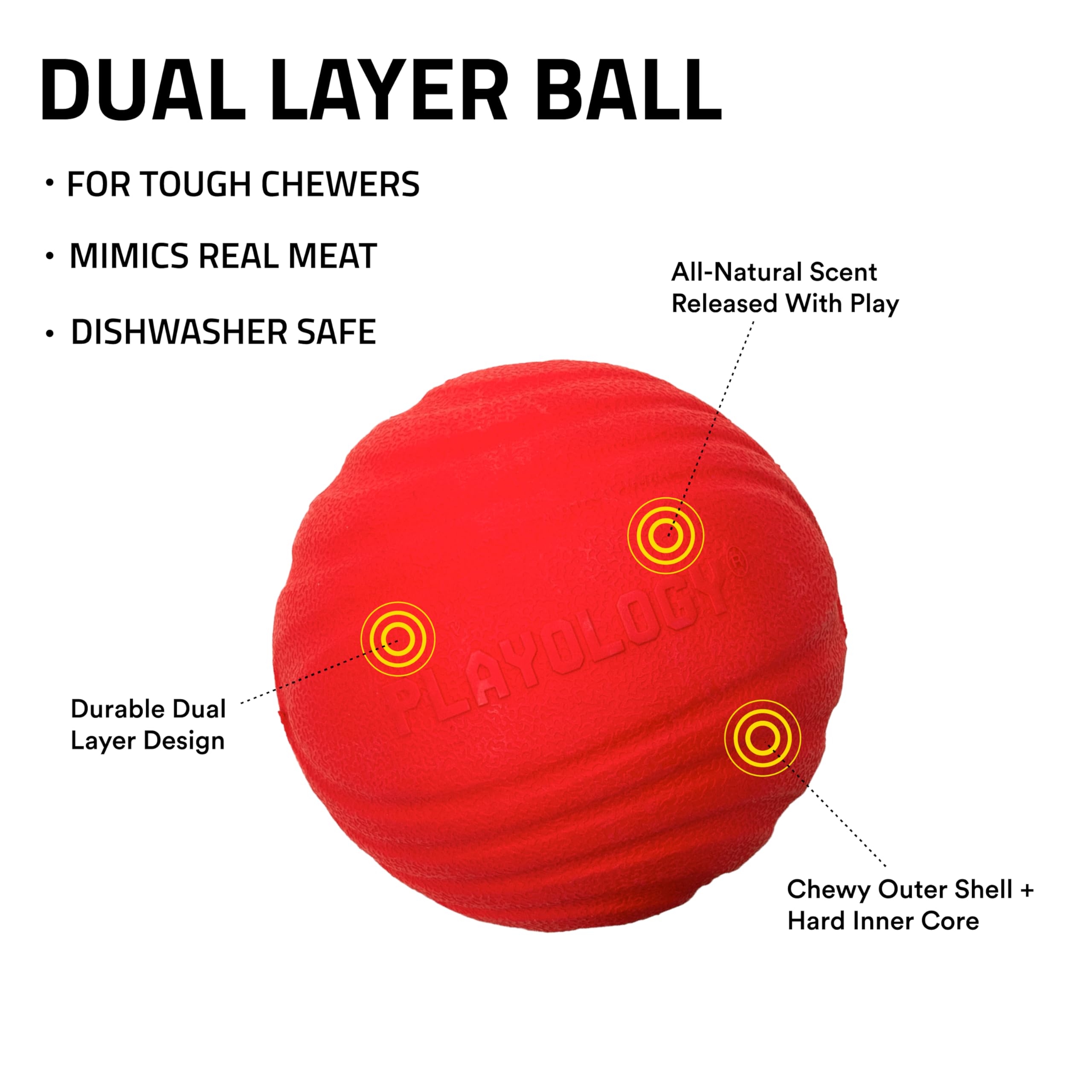 Playology Dual Layer Ball For Dogs | Engaging All Natural Beef Scented Red Toy | Jumbo Sized Chew Ball For Large To X-Large Dogs