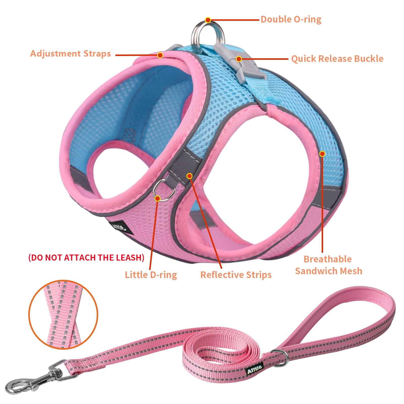 AIITLE Dog Harness, Spring No-Pull Cat Harness with a Leash, Adjustable Reflective Dog Vest, Cat Harness Escape Proof, Outdoor W