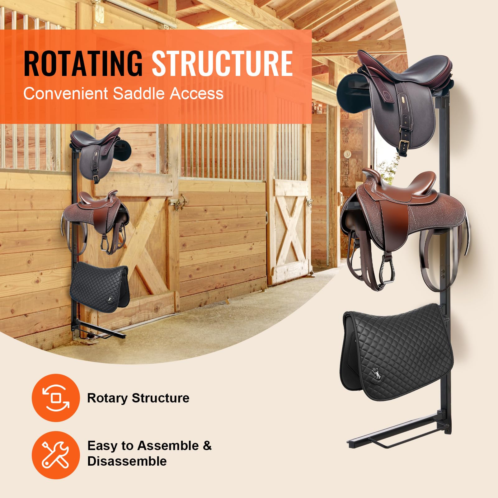 VEVOR Wall Mount Saddle Rack, 24 x 7 x 52 in, Four Tiers Horse Saddle Storage Rack, Heavy Duty Equestrian Western and English Sa