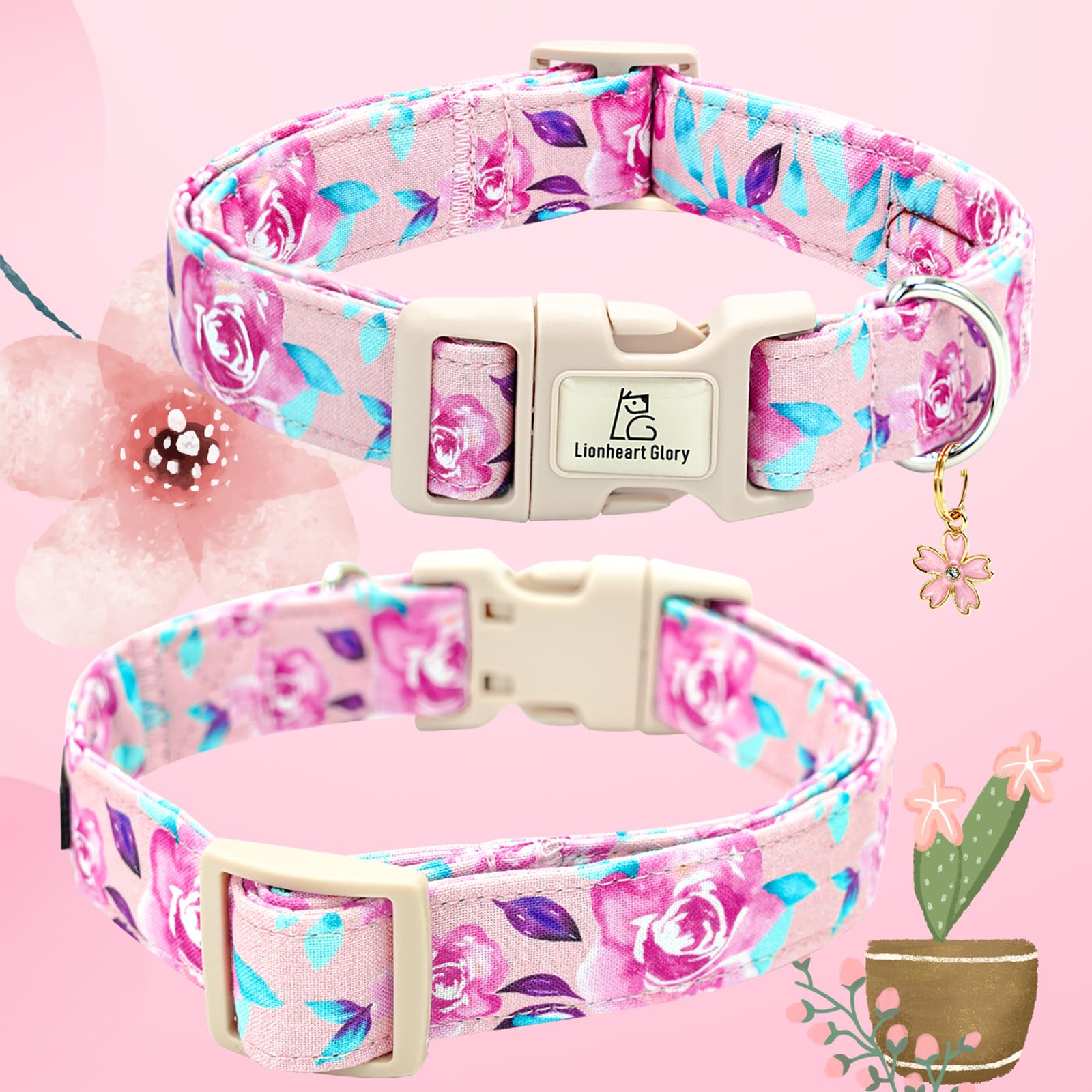 Lionheart Glory Dog Collar Floral Pattern Cute Collar For Small Dogs Spring Summer Female Or Male Collars Pets Gift Adjustable H