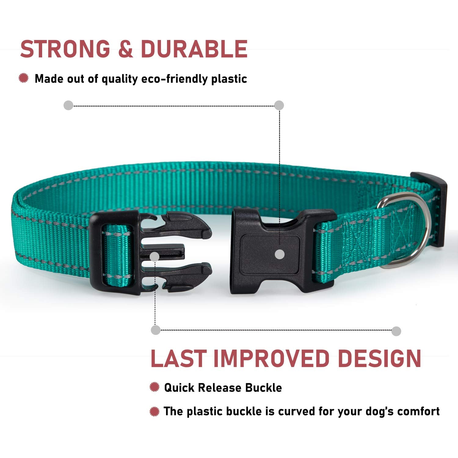 Reflective Dog Collar With Buckle Adjustable Safety Nylon Collars For Small Medium Large Dogs, Green M