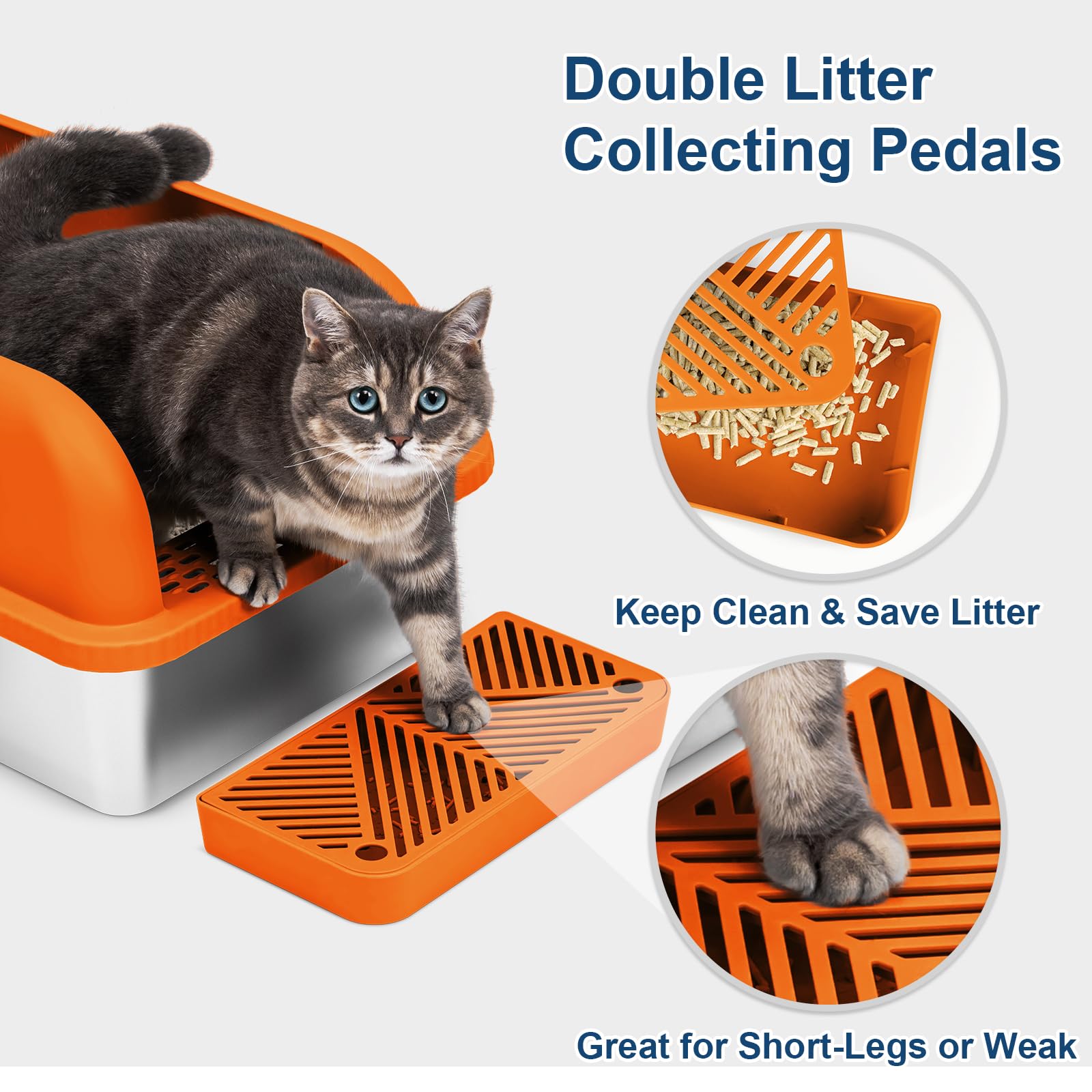 SuzziPaws Extra Large Stainless Steel Litter Box for Big Cats, 6” Deep, Orange & Silver, Model CP-MLB01OR, Anti-Leakage, Easy Cleaning
