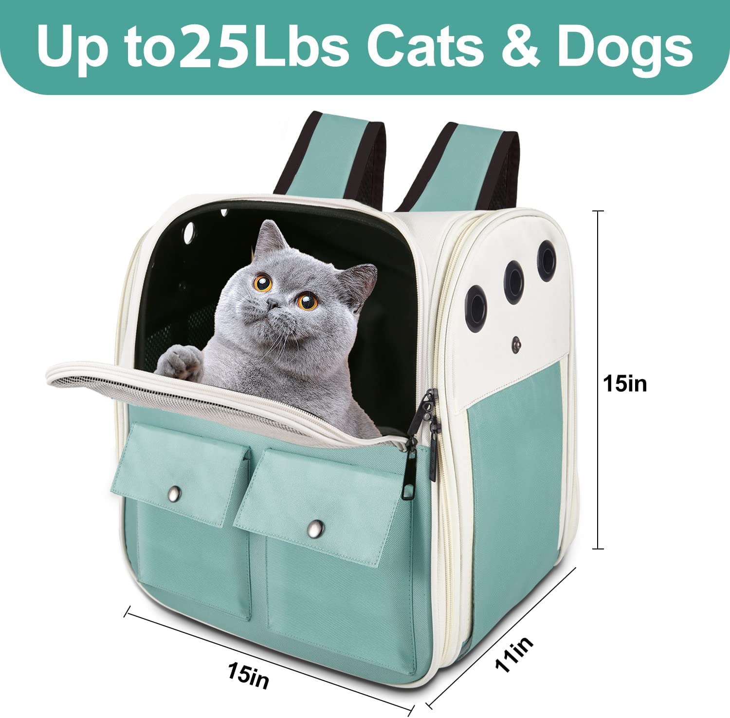 Top Tasta Cat Backpack Carrier, Airline Approved, Ventilated Design, Breathable Mesh For Small Cats And Dogs For Hiking And Camping, Carry Up To 25 Pounds (Light Blue)