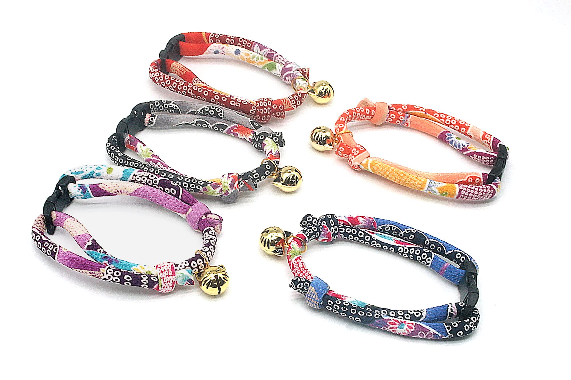 Petsokoo Cat Collar With Kitty Face Bell. Cute Japan Chirimen Kitten Collar. Soft & Lightweight.