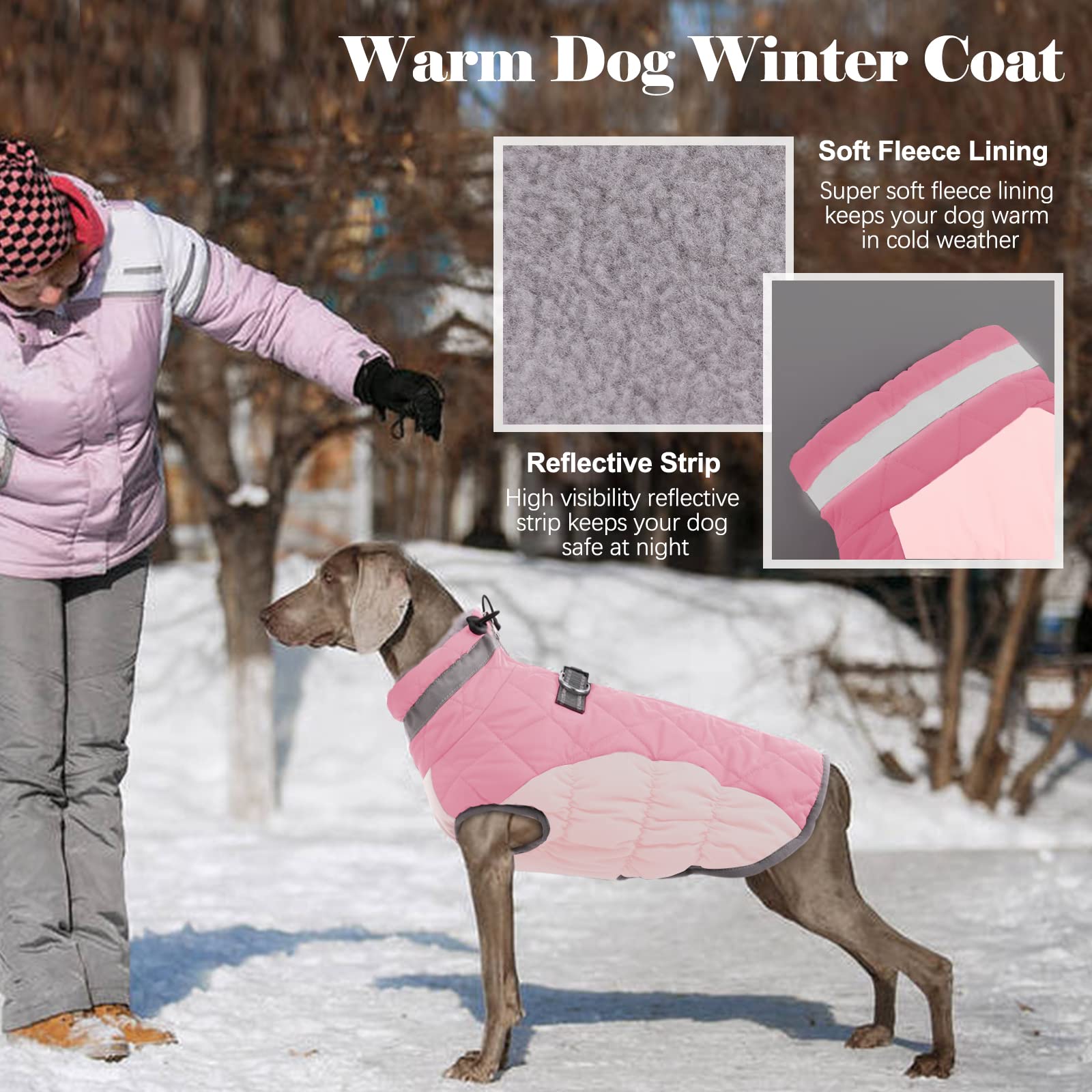 Lelepet Warm Dog Winter Coat Dog Coat Dog Cold Weather Coats Windproof Reflective Turtleneck Fleece Dog Jacket With Harness Thic
