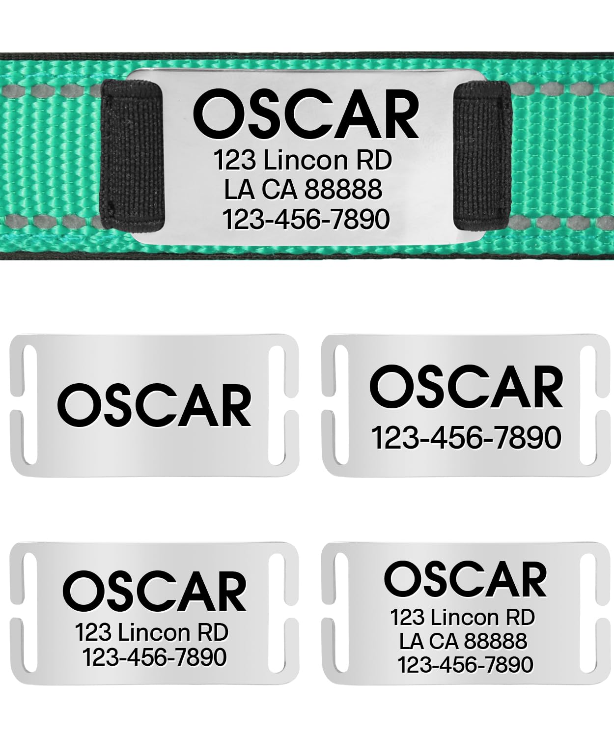 Joytale Personalized Dog Collars, Reflective Nylon Dog Collar With Engraved Name Plate, Customized For Small Dogs, Teal, S