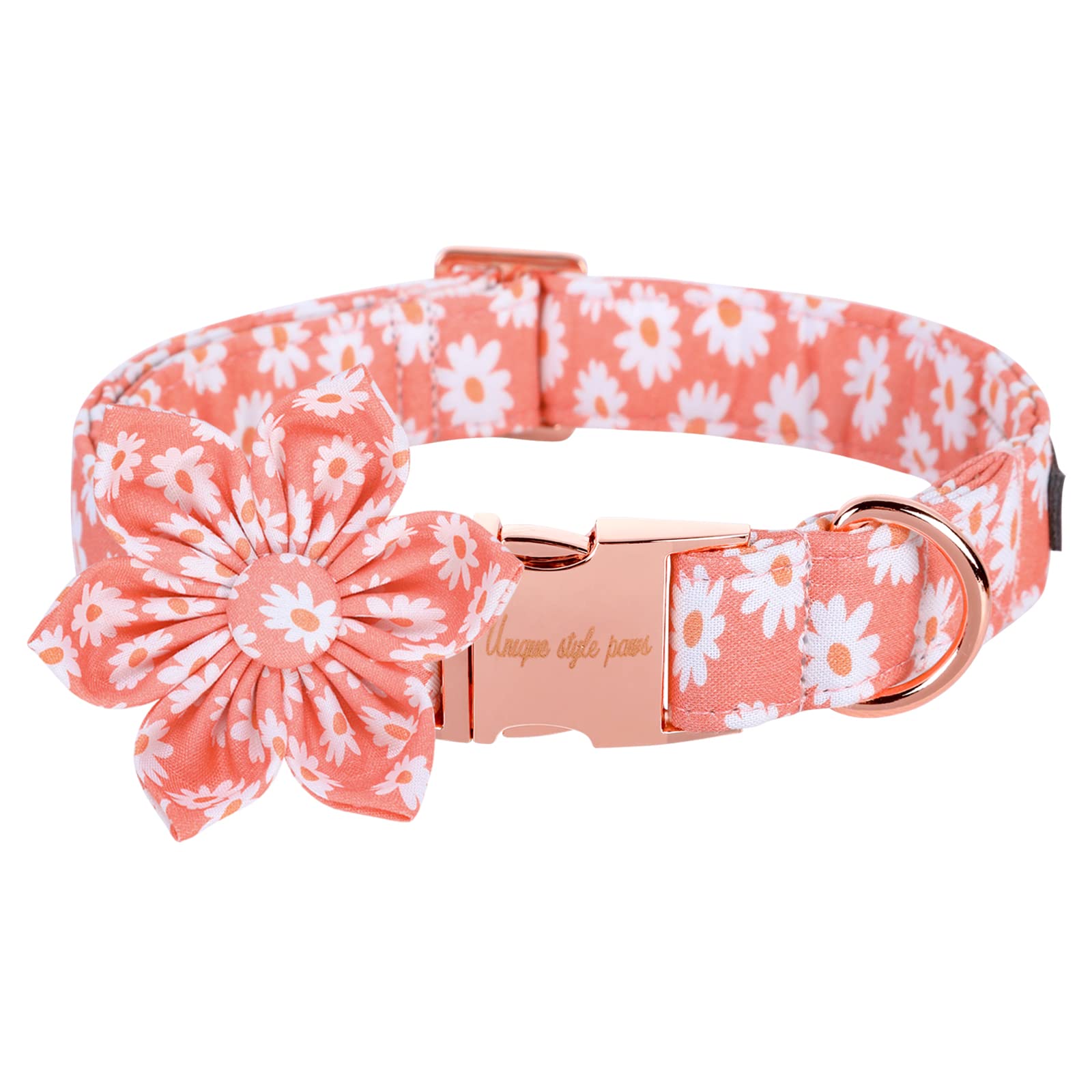 Unique Style Paws Dog Collar With Flower Tie Pink Daisy Summer Dog Collar For Small Medium Large Dogs With Adjustable Metal Buckle -S