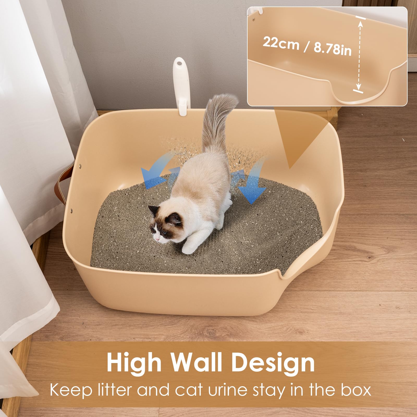 Olurrsia Kitty Litter Box, Cat Litter Box With Leather Side Handle & Free Litter Scoop - 22'' L X 16'' W X 8.8'' H, Durable Litt