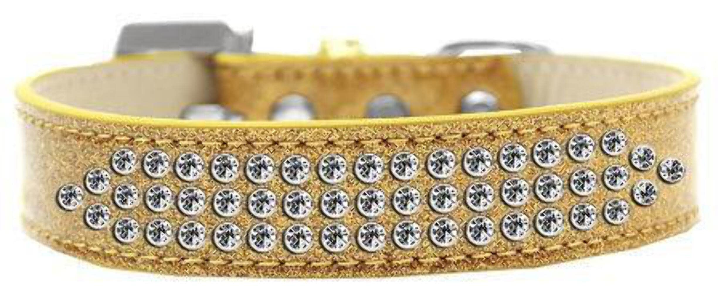 Mirage Pet Products Three Row Clear Crystal Ice Cream Dog Collar, Size 18, Red