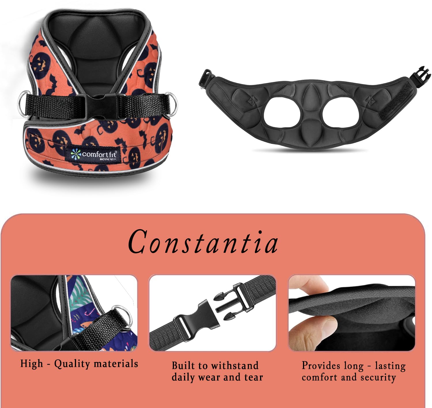 Comfort Fit All Weather Step-In Halloween Dog Harness - Adjustable Small Dog Harness Medium Sized Dogs - Soft Padded Easy Walk D