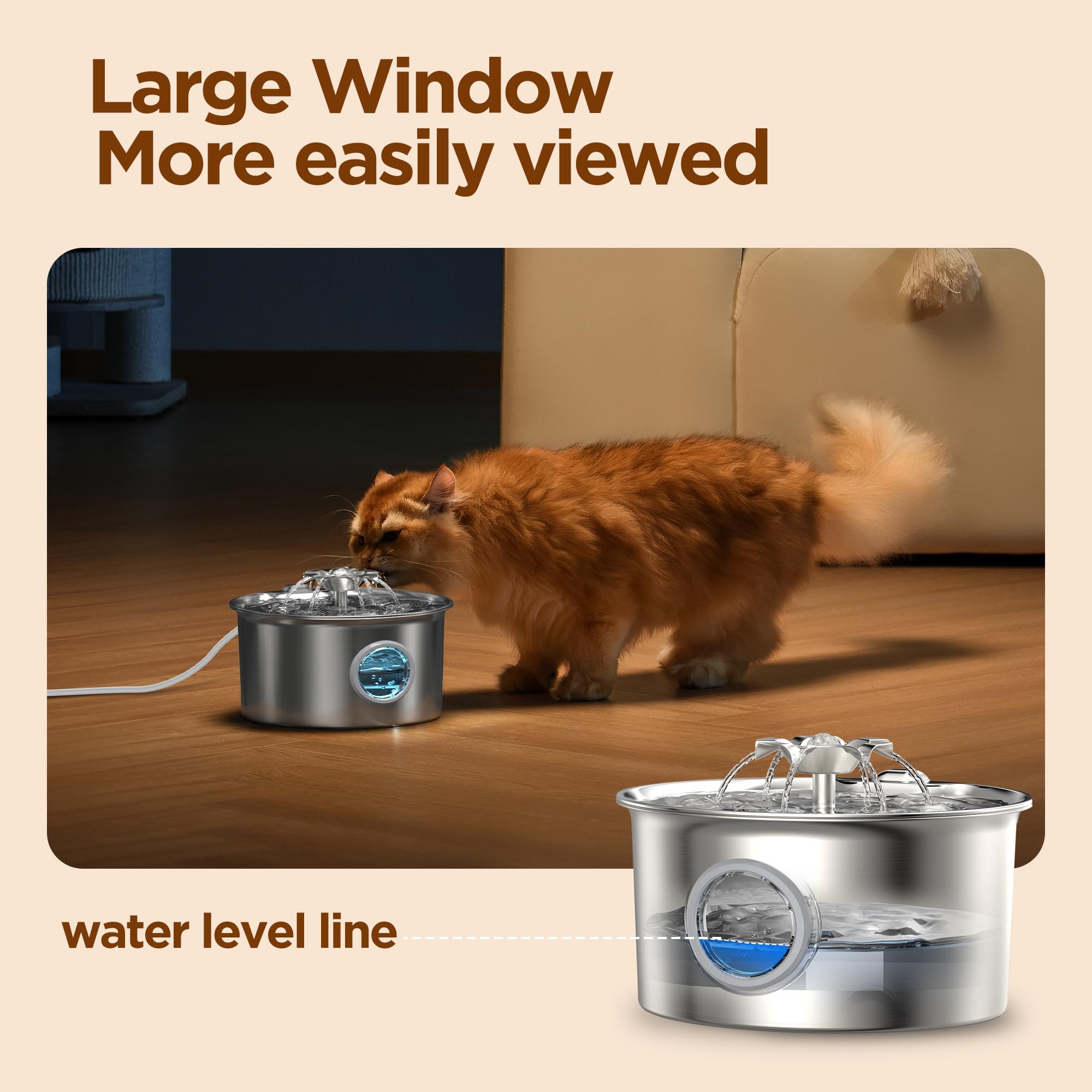 Cat Water Fountain Stainless Steel: 88oz/2.6L Pet Drinking Fountains with 6 Filters Water Bowl for Cats Inside with Flower Kitty