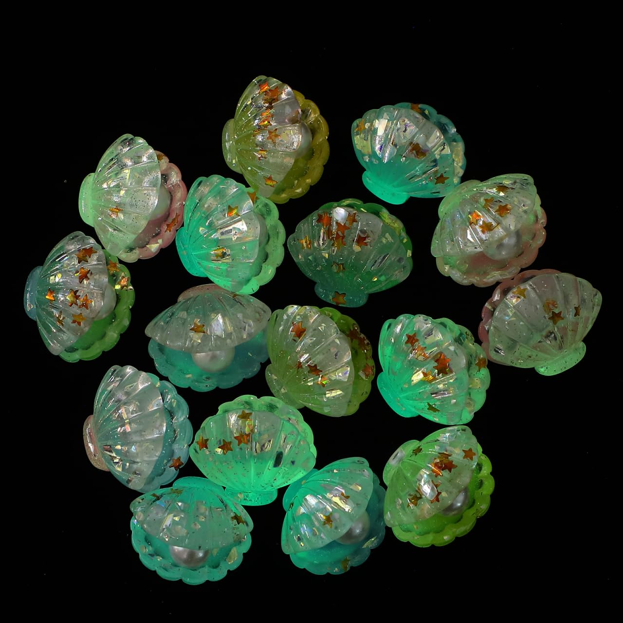 BESPORTBLE Mini Ocean Resin Animals: 16Pcs Luminous Simulated Shell with Pearl Mini Resin Ocean Landscape Decorative Shell Ornam