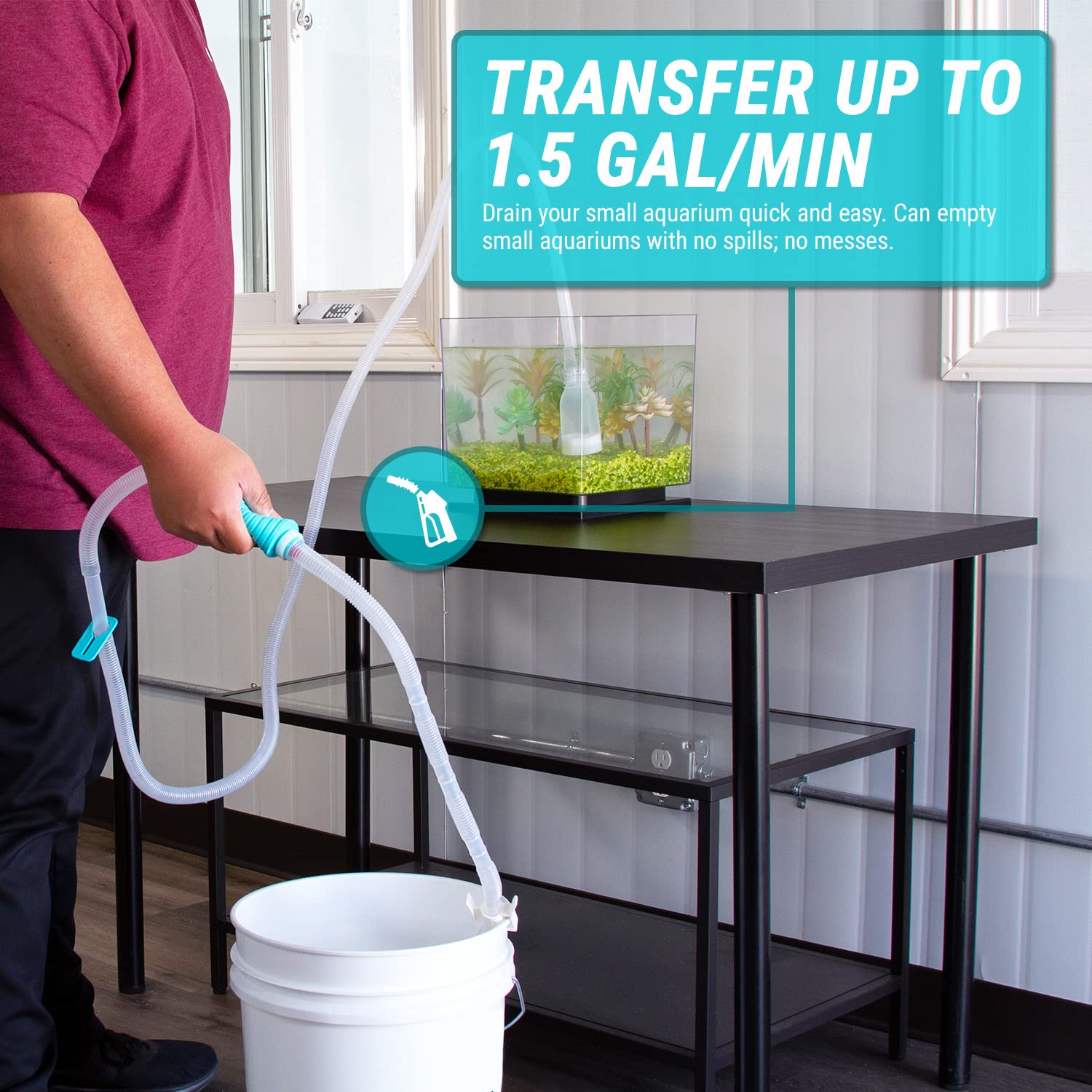 TERAPUMP BPA-Free XL Gravel Cleaner 120'' Aquarium Water Changer with Clips, Suction Cup, Flow Managing Clip, Quick & Easy Assem