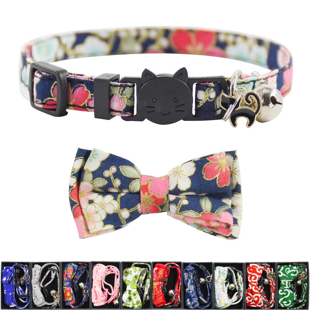 Bowtie Cat Collars Breakaway With Bell, Adjustable Cute Kitty Collars Safety Buckle Kitten Collar For Cat Puppy 7.5-11In (20)