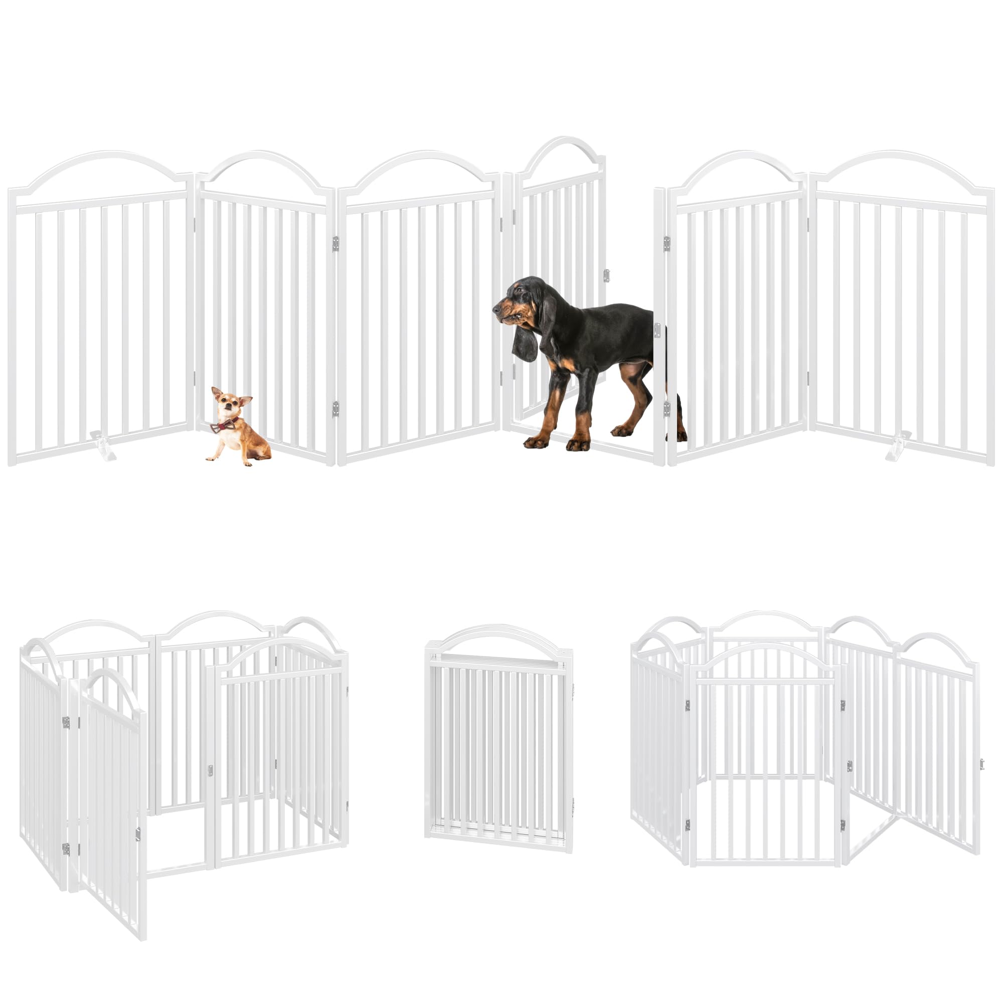 BHG Metal Freestanding Dog Gate with Door, Extra Wide 144", Extra Tall 32", Black, 6 Panels - No Assembly Required