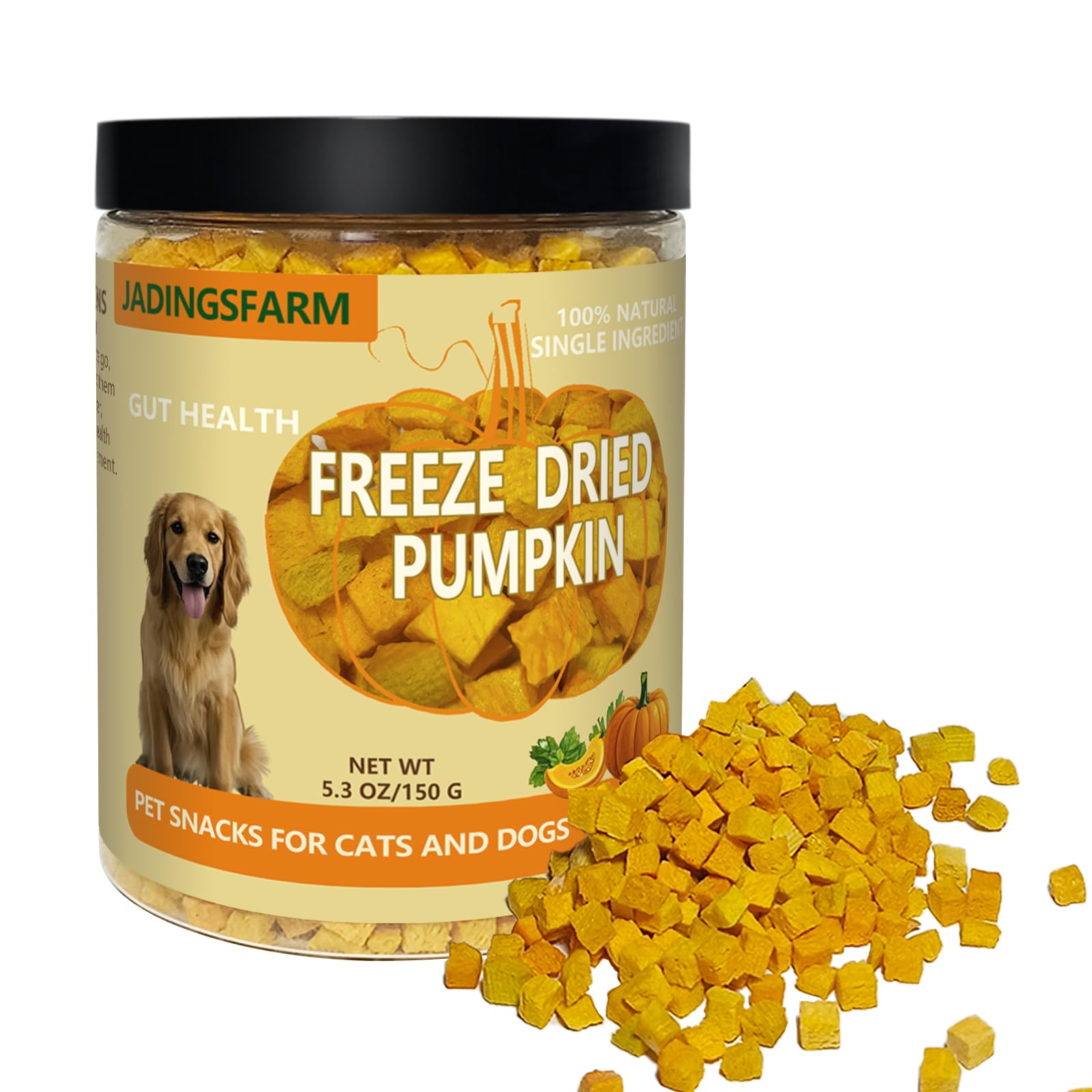 JADINGSFARM Pumpkin for Dog, Freeze Dried Pumpkin Dog Cat Treats, Single Ingredient, Natural Treats for Digestion Health, Health