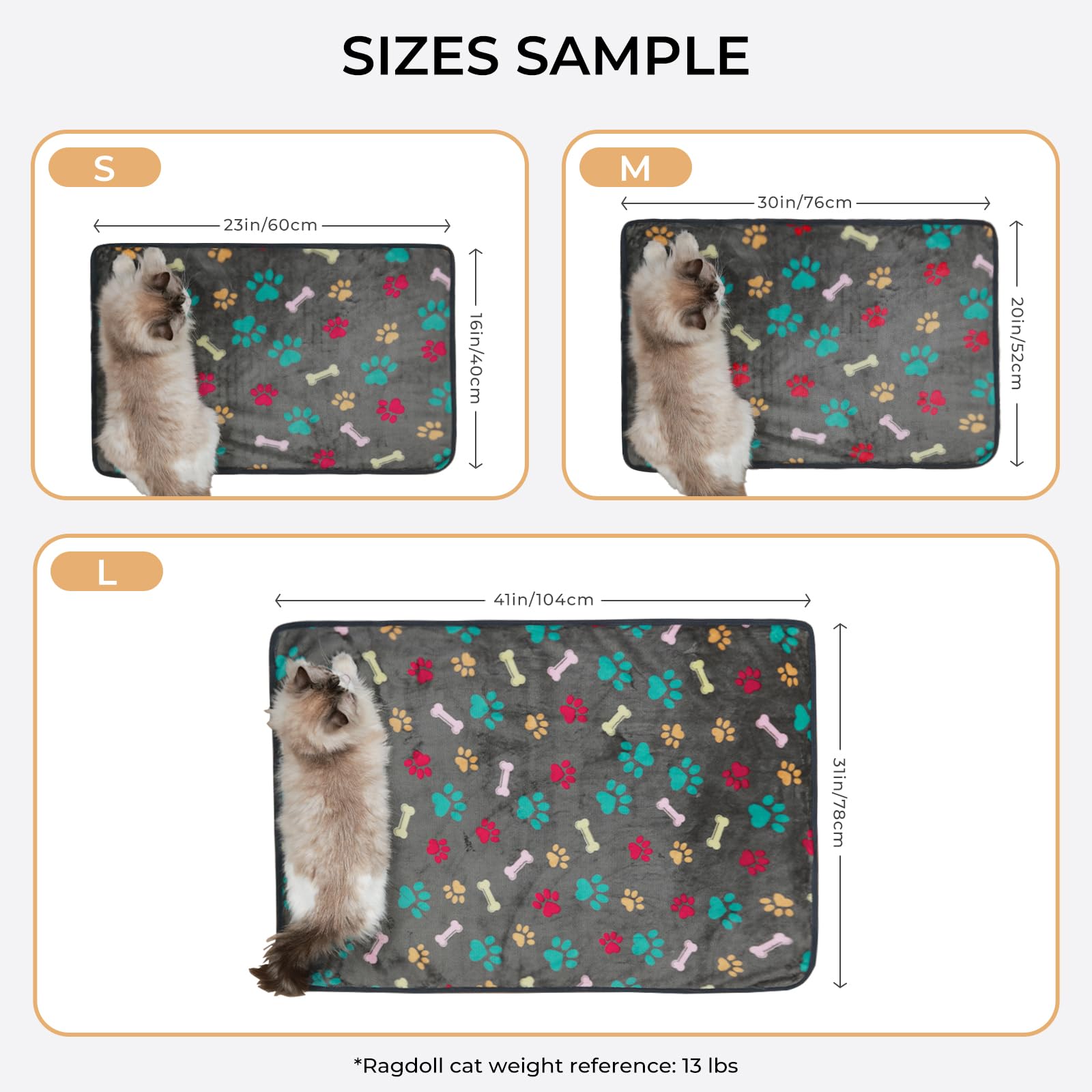 Luciphia 1 Pack 3 Blankets Fluffy Premium Fleece Pet Blanket Flannel Paw Bone Printed Throw For Dog Cat(Medium 30'X20', Khaki/Blue/Navy)
