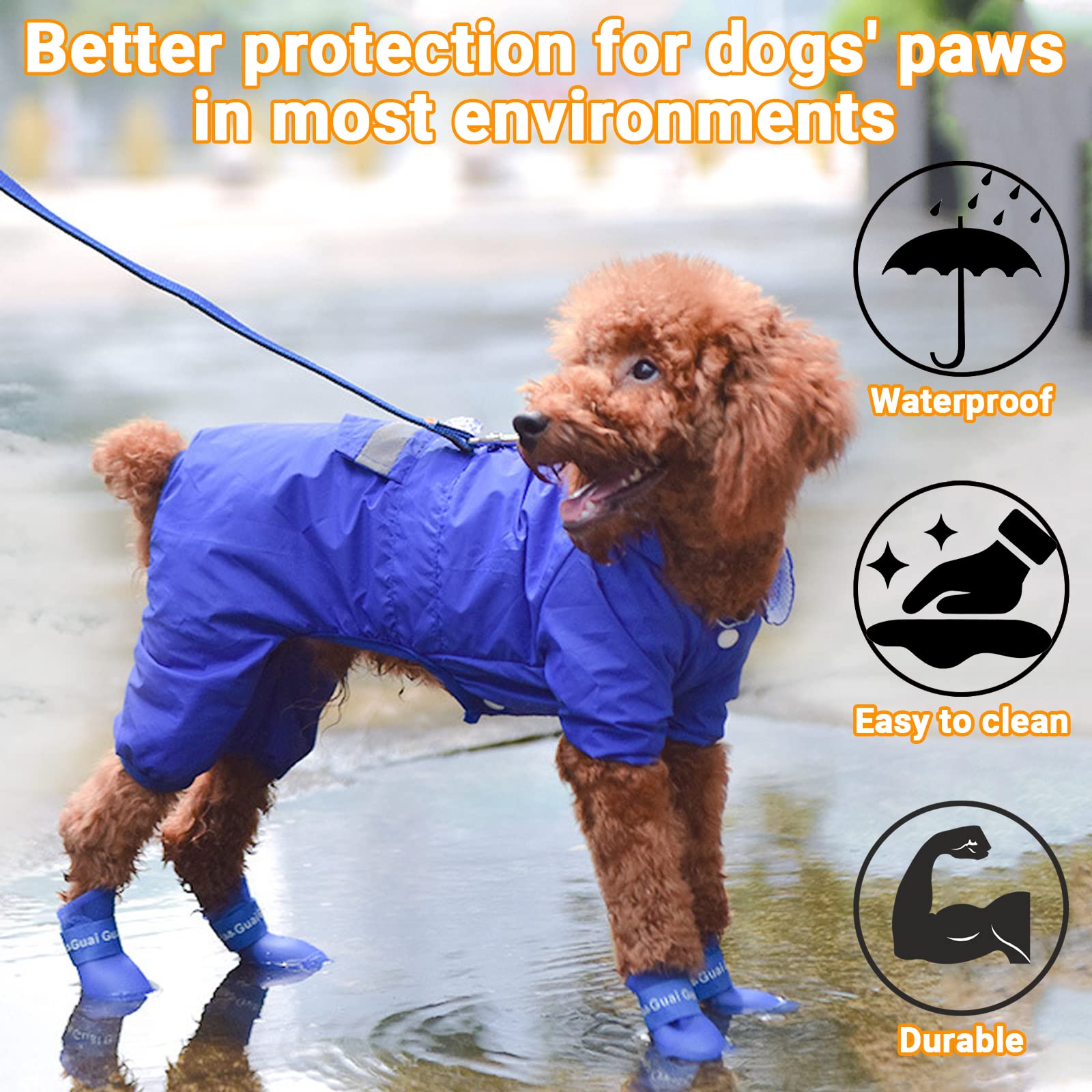 Cdycam Puppy Dogs Candy Colors Anti-Slip Waterproof Rubber Rain Shoes Boots Paws Cover (Blue, Xx-Large)