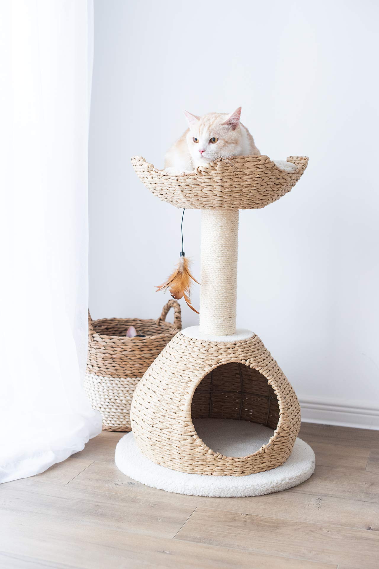 Petpals Hand-Made Paper Rope Natural Bowl Shaped With Perch Cat Tree (Lookout Cat Tower)