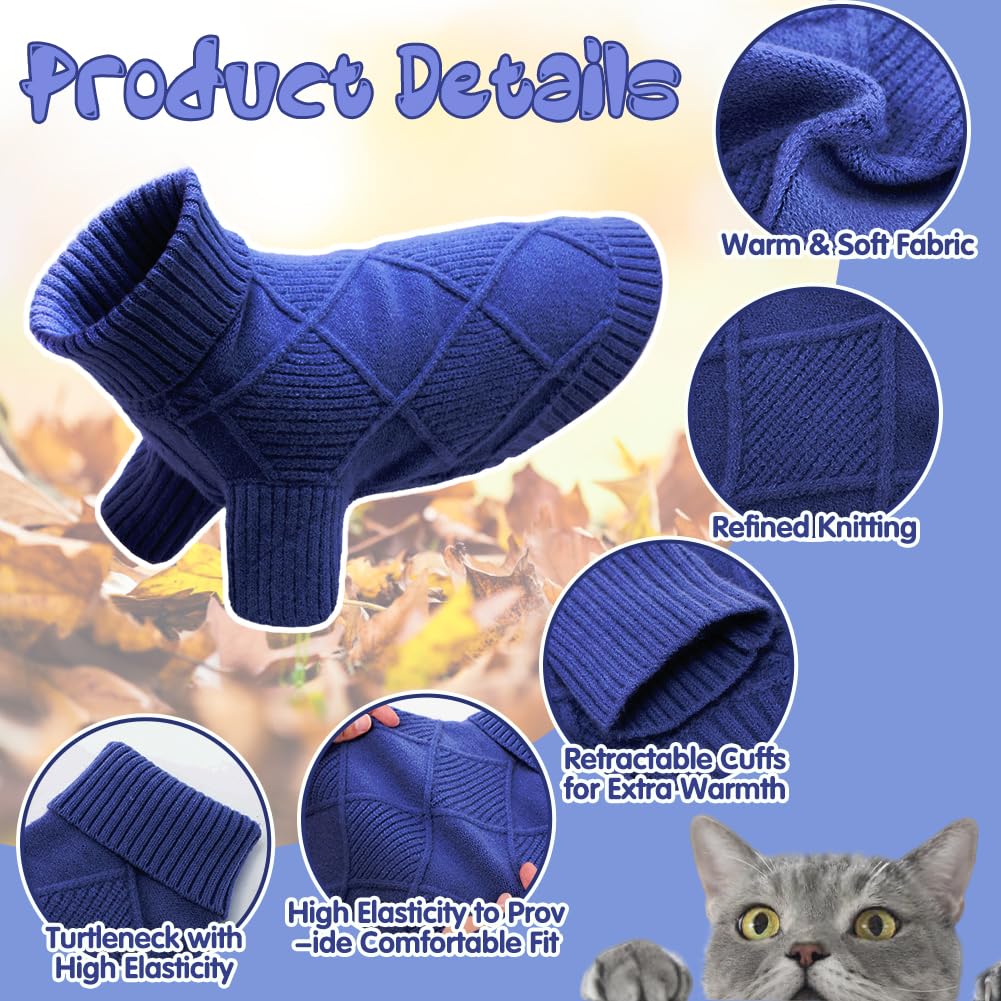 Emust Dog Sweater, Warm Cat Sweater With Turtleneck, Knit Dog Sweaters For Small Medium Large Dogs For Fall & Winter,Navy L
