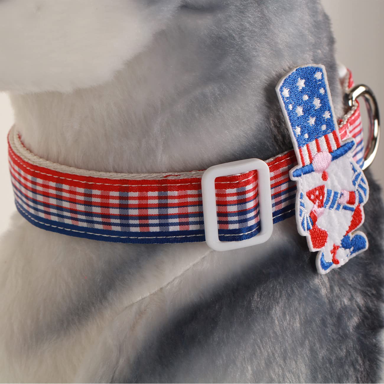 Holiday Winter Dog Collars With Cute American Flag Gonk Gnome Decor,Red White And Blue Plaid,4Th Of July Dog Collar For Medium L