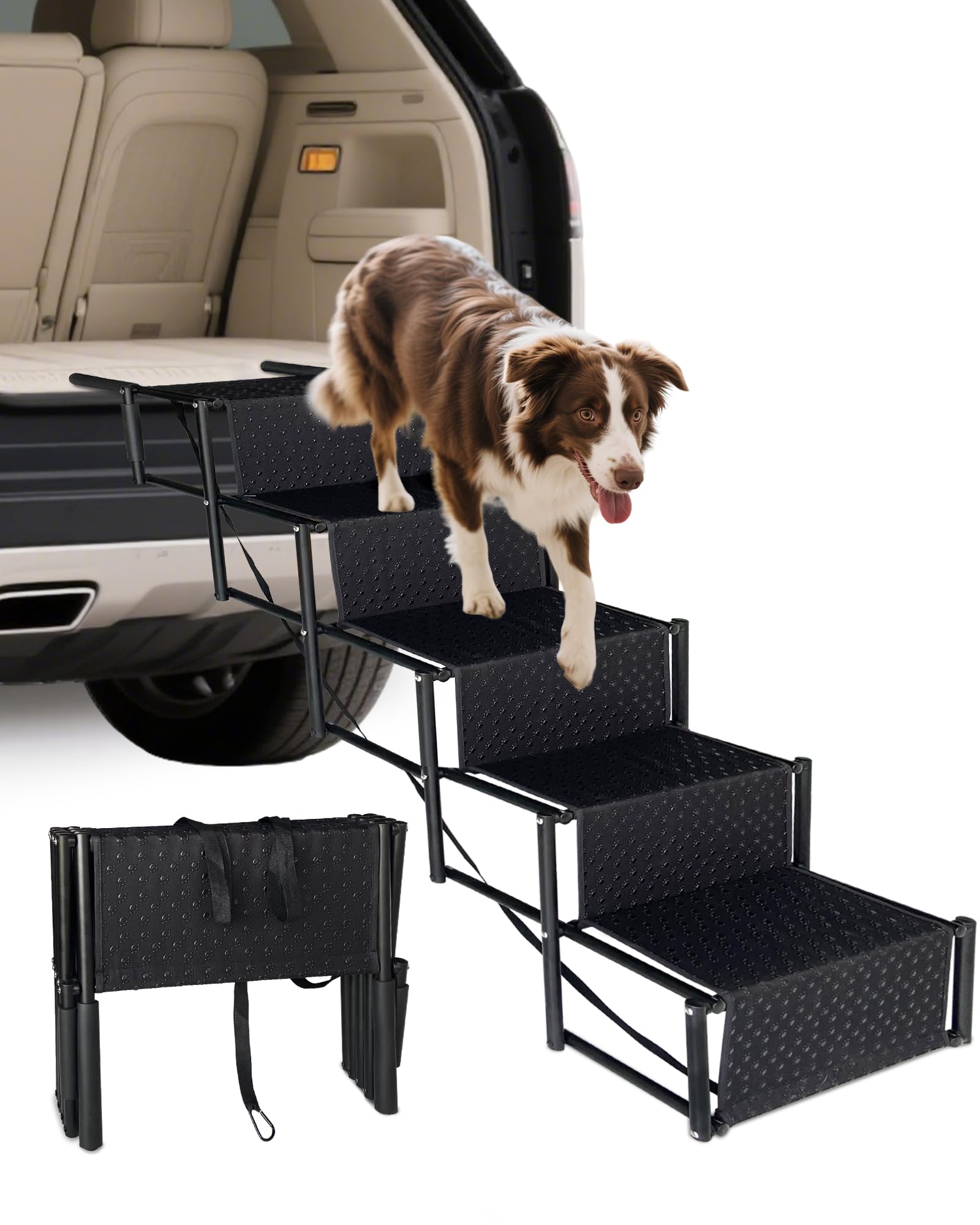 Nrydepet Dog Stairs For Car 5 Steps Foldable Pet Steps For Suv, Truck, 34-38 Inch Height, Non-Slip Surface, Supports Up To 150 L