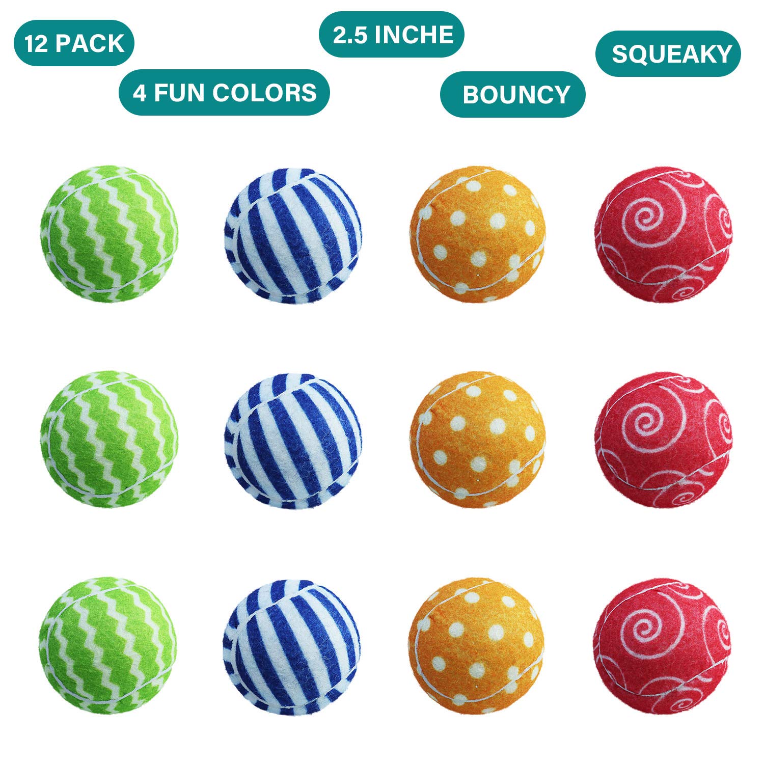 Ama Sport Squeaky Tennis Balls For Dogs 12 Pack 2.5'' Squeaky Tennis Balls For New Puppy Small Medium Dog Toys For Fetch, Exerci