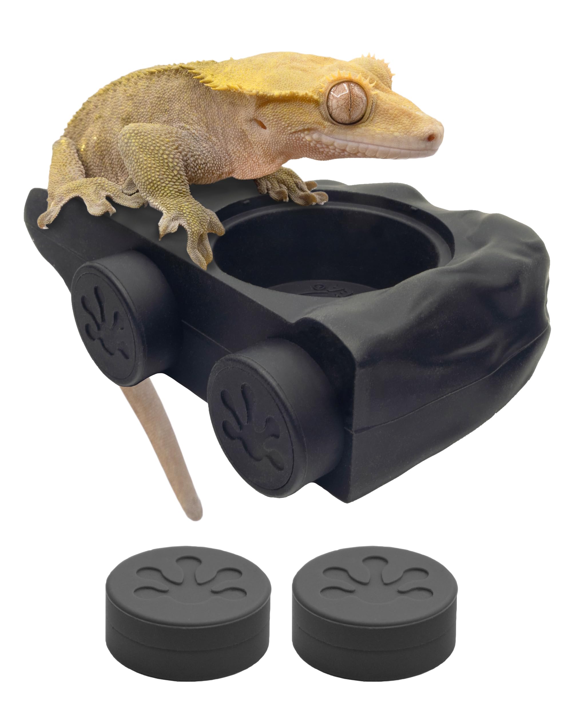 Pangea Silicone Gecko Feeding Ledge - Magnetic Mini Food Dish for Reptile Tank - 4.125 x 2.625 x 1.18 - Fits 0.5oz Cups (Black)