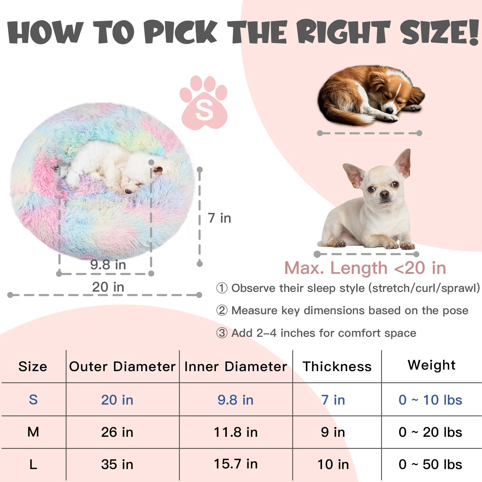 Himax Small Dog Bed, Fluffy Dog Bed With Blanket Attached, Cat Bed Washable, Multi-Colored (20''/26''/35'')