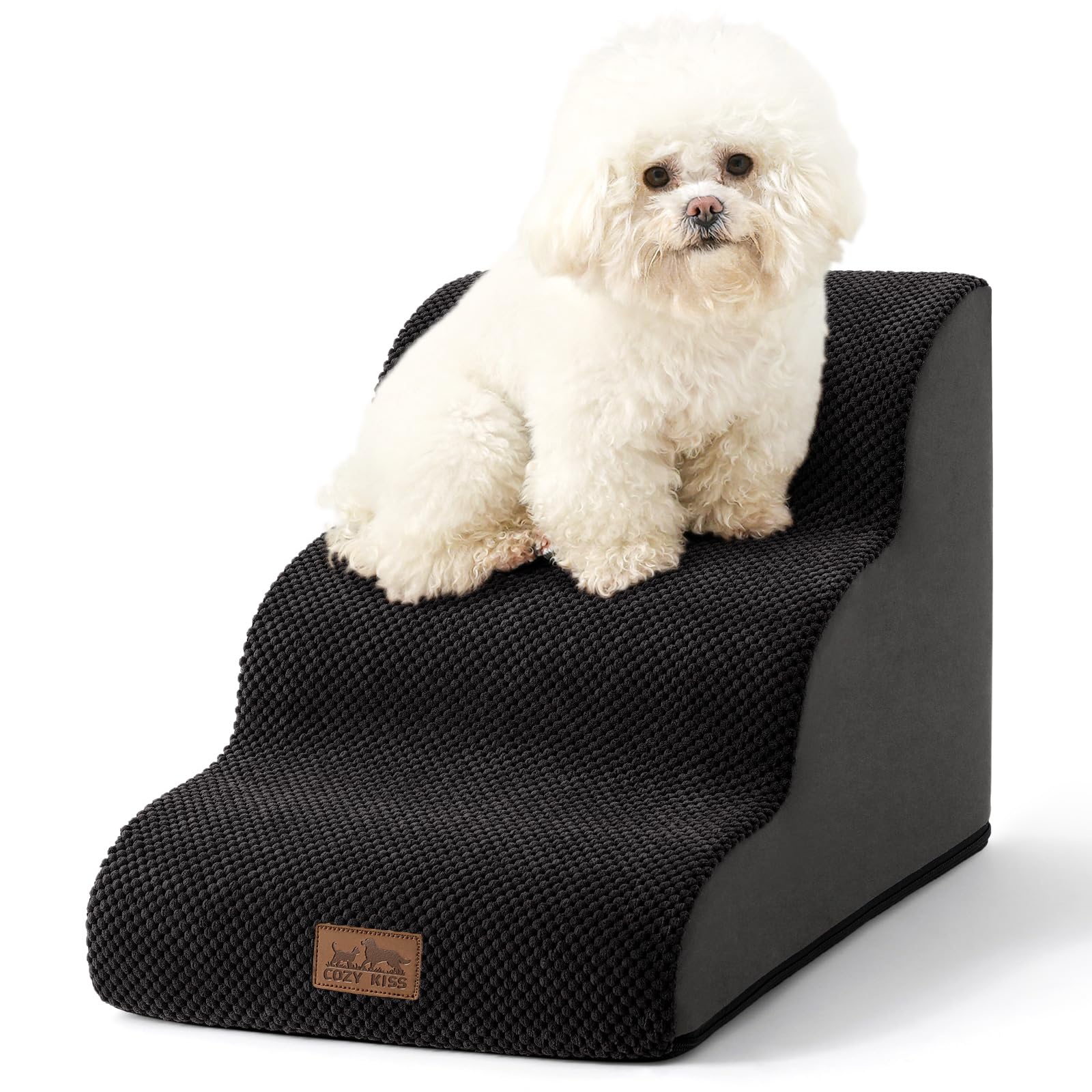 COZY KISS Dog Stairs for Small Dogs 15.7 H, Curved Dog Step for Puppy, Older Cat, Medium Pet Ramp for Sofa, Couch or Chair, Ladd