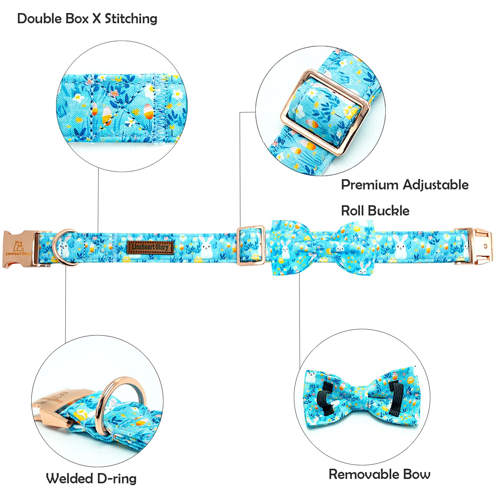 Lionheart Glory Dog Bow Collar Easter Day Dog Collar For X-Small Dogs,Easter Rabbits Colorful Dog Collars With Bowtie Spring Bun