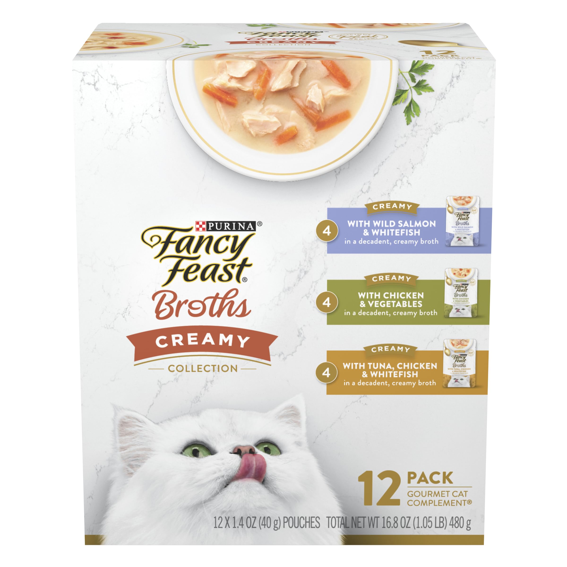 Purina Fancy Feast Lickable Broth Topper Complement Creamy Wet Cat Food Variety Pack - (Pack of 12) 1.4 oz. Pouches