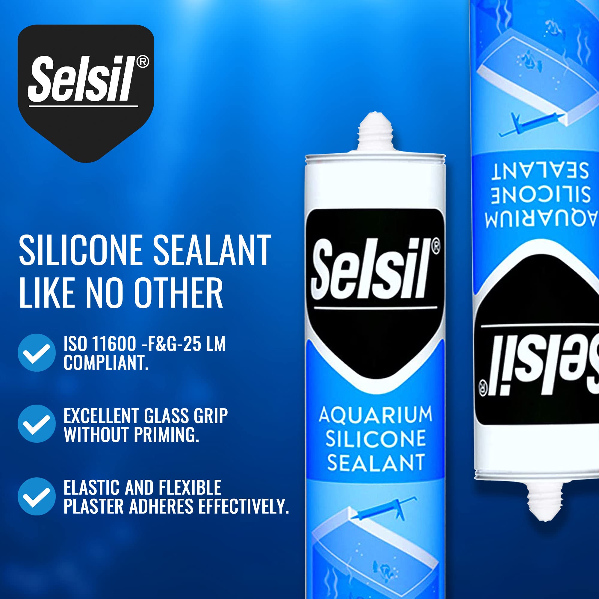 SELSIL Aquarium Silicone Sealant Clear, High Elasticity, Safe for Fish, 100% Solvent Free, 100% Non-Toxic, Fresh and Saltwater,