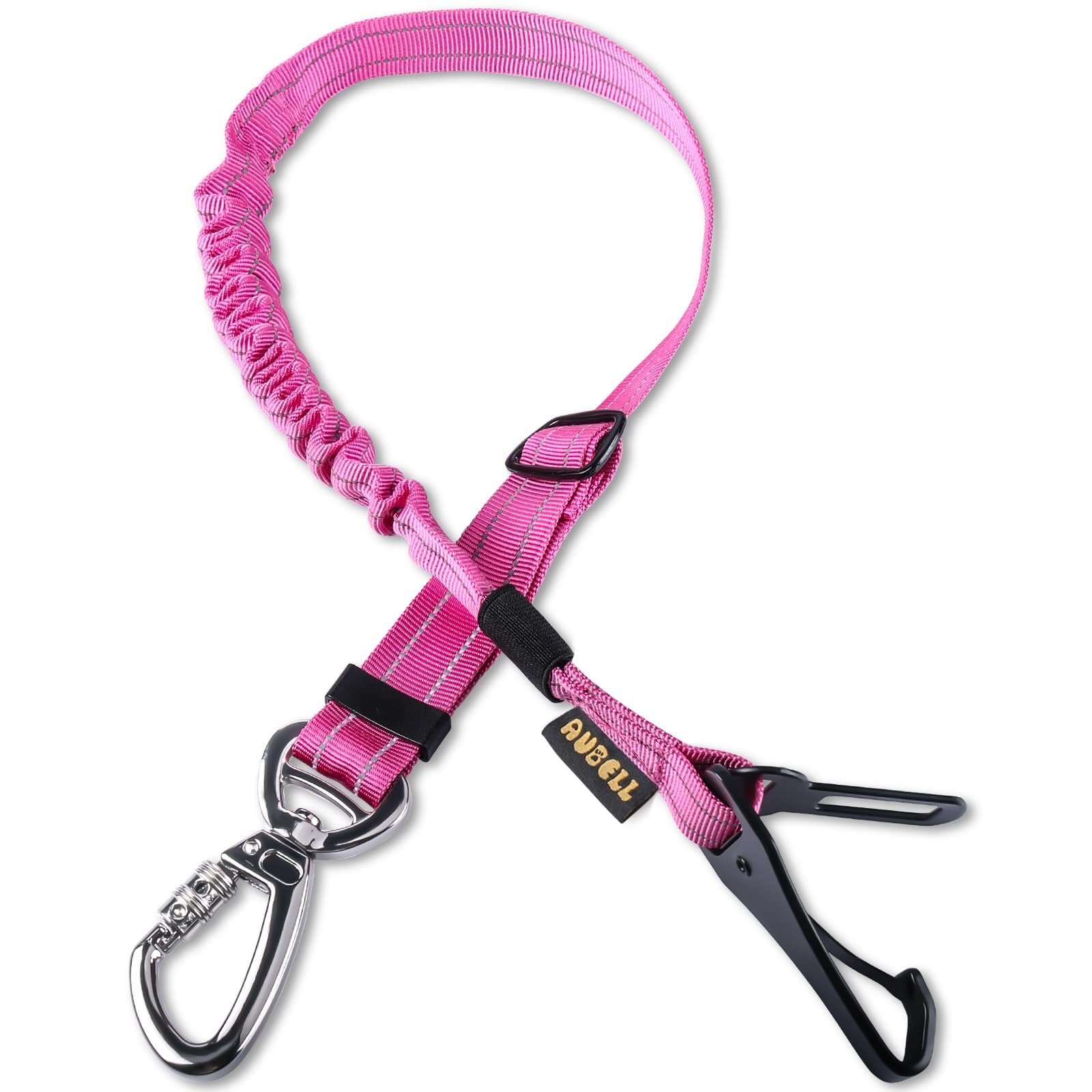 Aubell Dog Seat Belt For Car,Updated 3-In-1 Adjustable Reflective Bungee Heavy Duty Dog Car Harness Tether With Clip Hook Latch 
