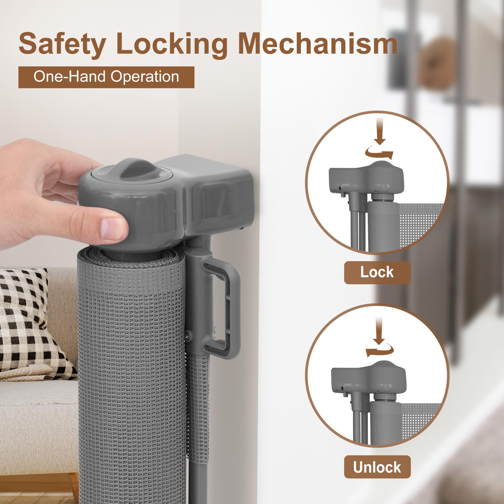 Miumoon Upgrade 59' Retractable Baby Gates With Reinforced Strip Design To Prevent Crawling Through, 48' Tall Retractable Gate For Baby And Pet, 5 Ft Baby Gates For Stairs, Doorways, Hallways(Gray)
