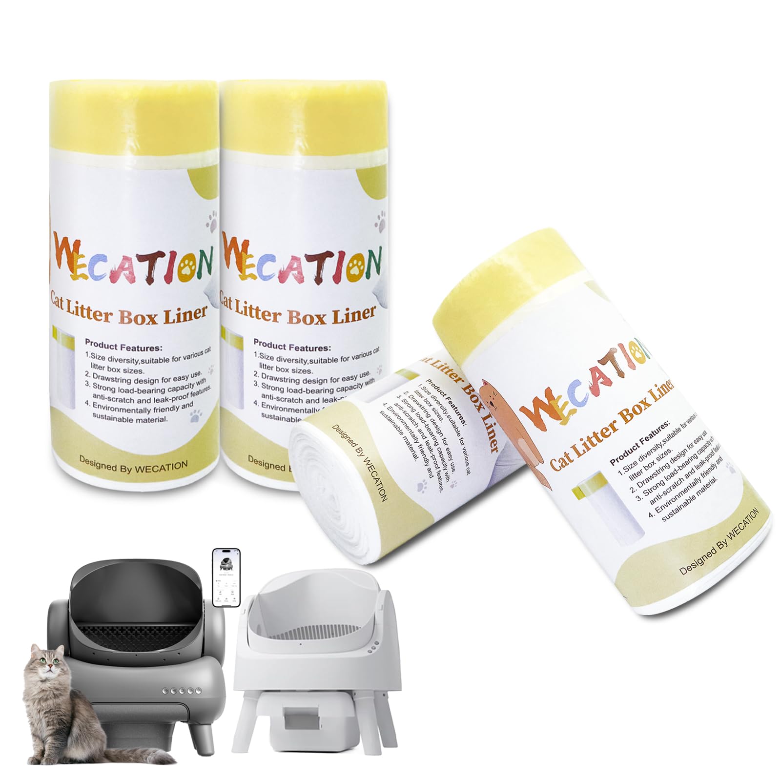Wecation 120 Count Cat Litter Box Liners, Only Compatible With Neakasa And Petpivot Self-Cleaning Cat Litter Box